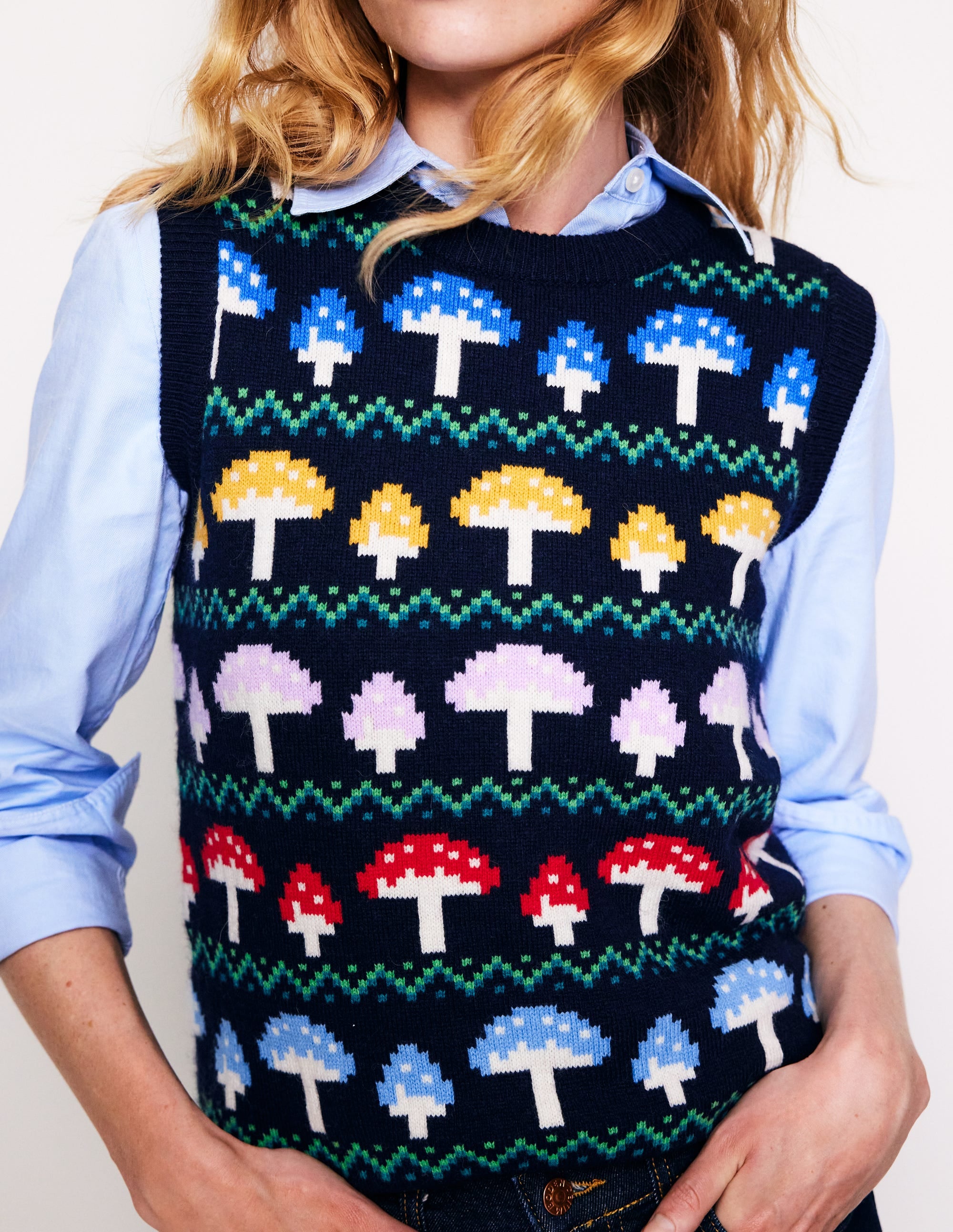Débardeur Edie à motif jacquard-Champignon bleu marine - Image 2