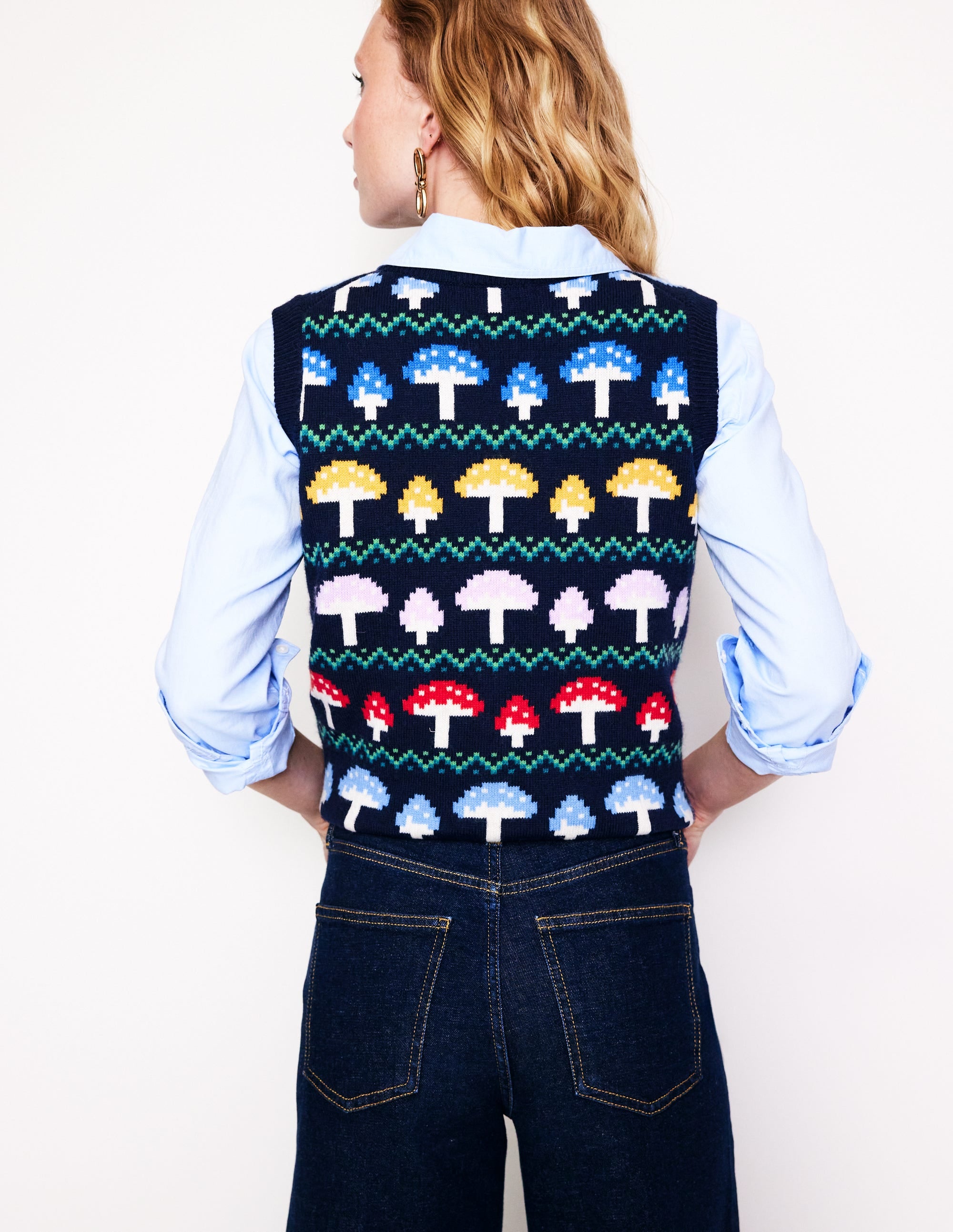 Débardeur Edie à motif jacquard-Champignon bleu marine - Image 3