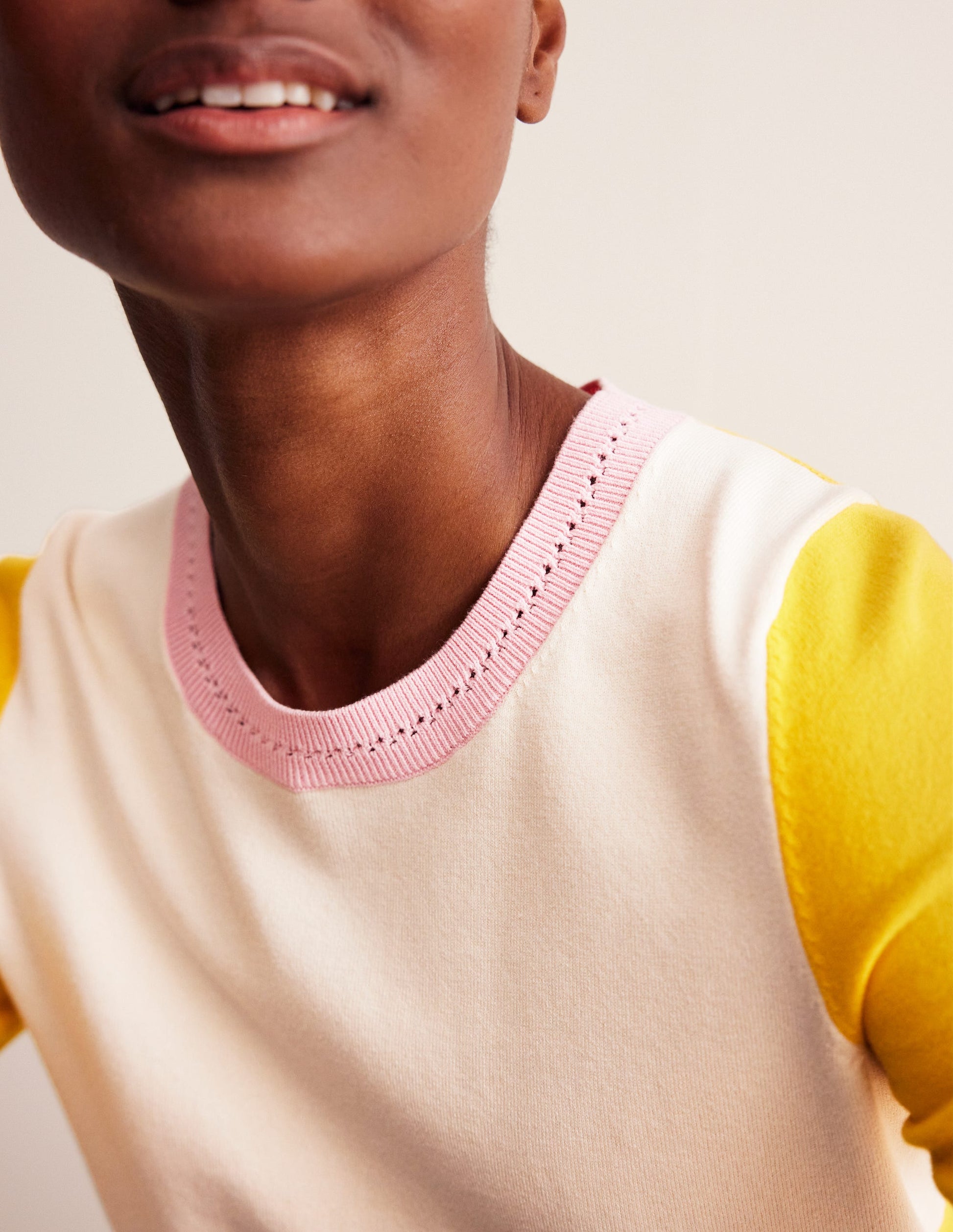 Catriona Cotton Crew T-Shirt-Warm Ivory/ Mimosa Yellow-2