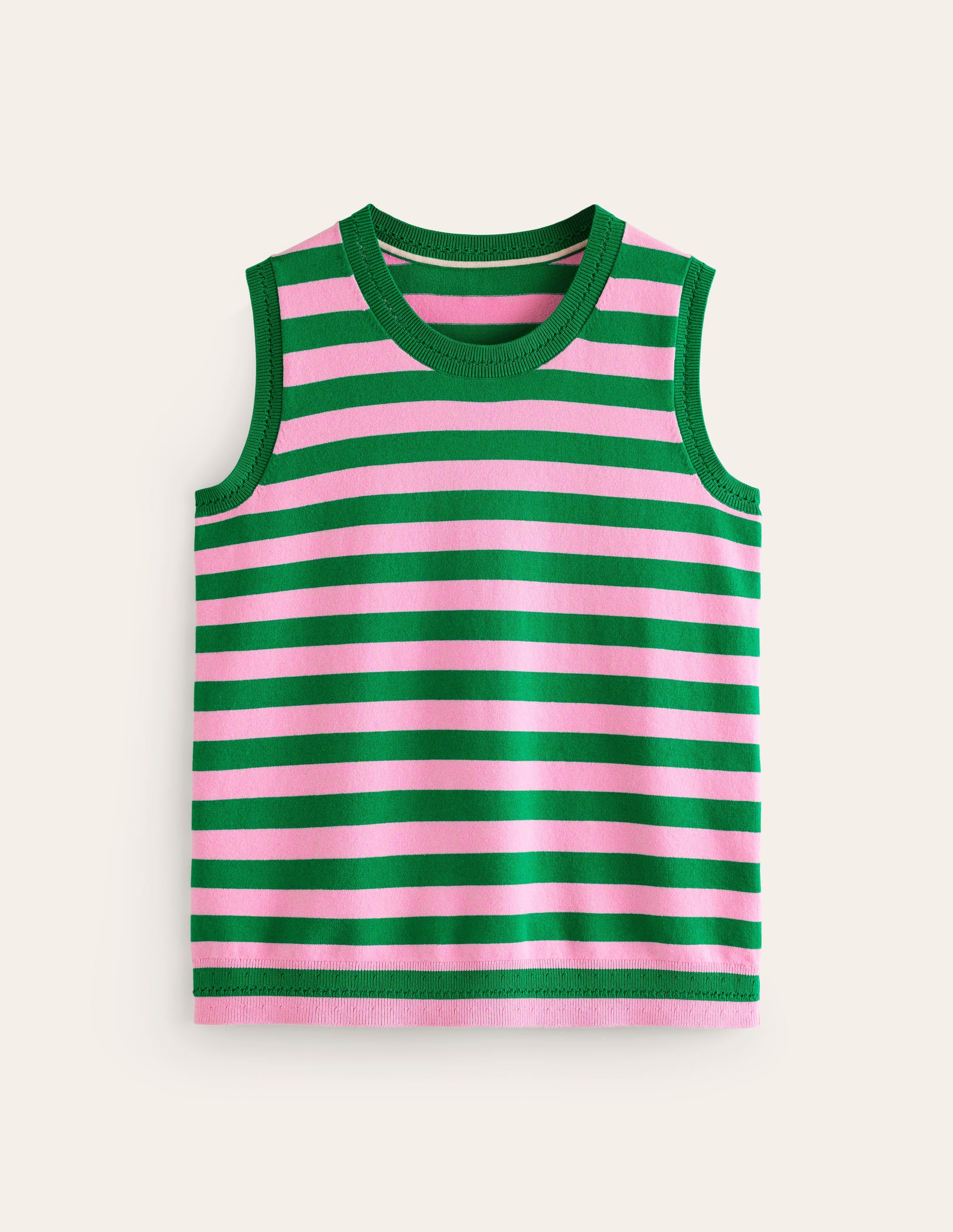 Catriona Crew Neck Cotton Tank-Old Rose, Rich Emerald Green - Image 6