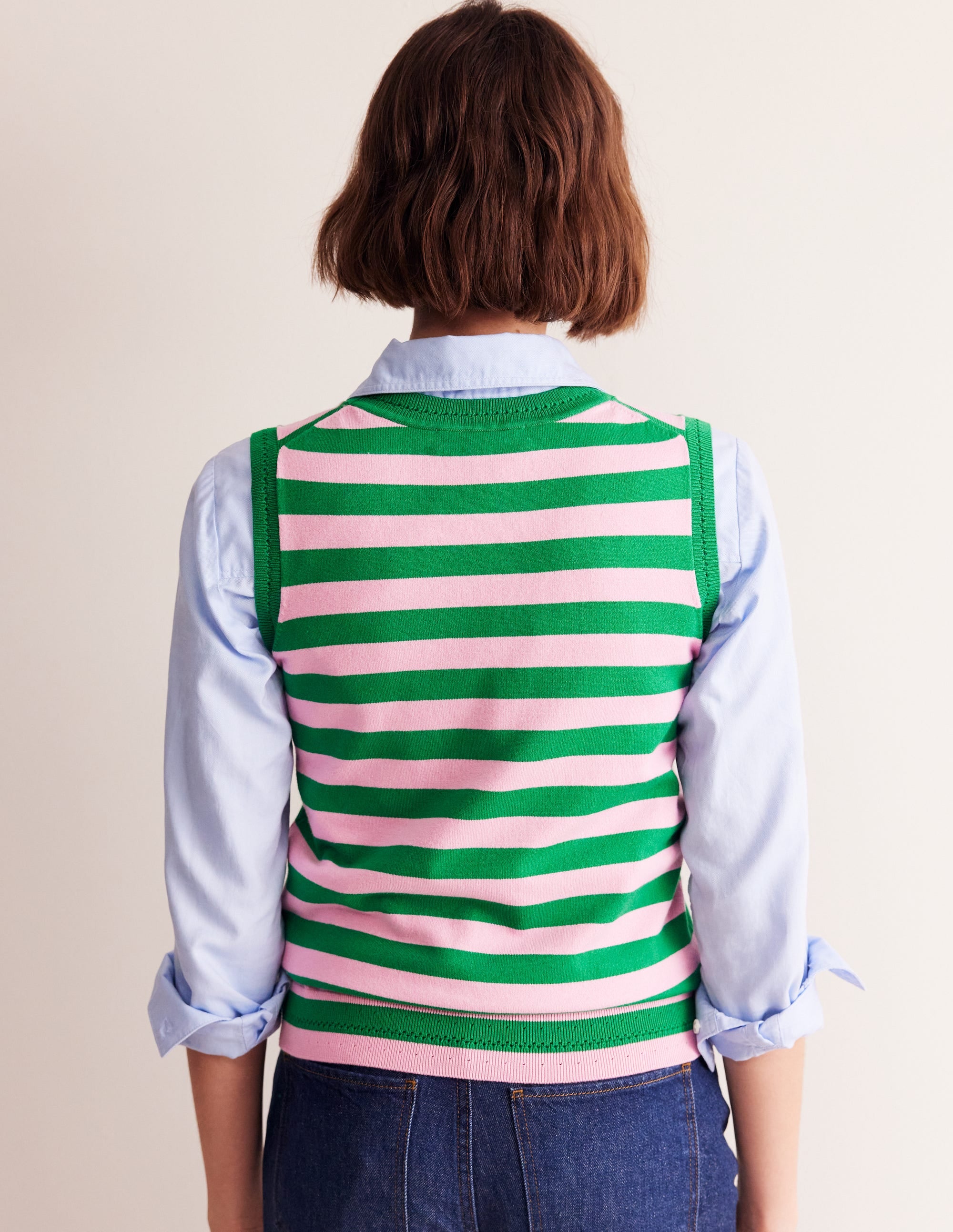 Catriona Crew Neck Cotton Tank-Old Rose, Rich Emerald Green - Image 3