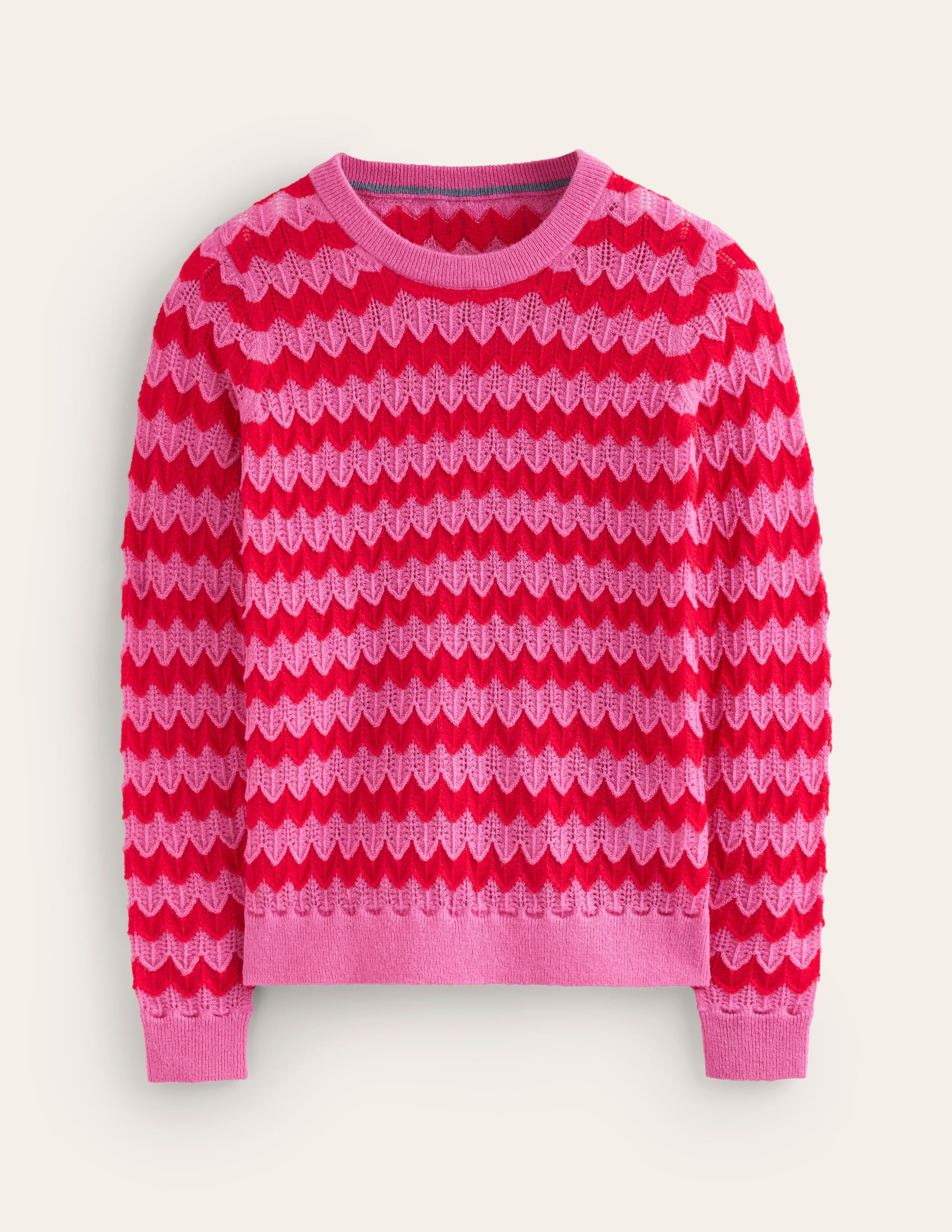 Flauschiger Pullover mit Struktur und Ziernaht-Rosa/Rot - Image 5