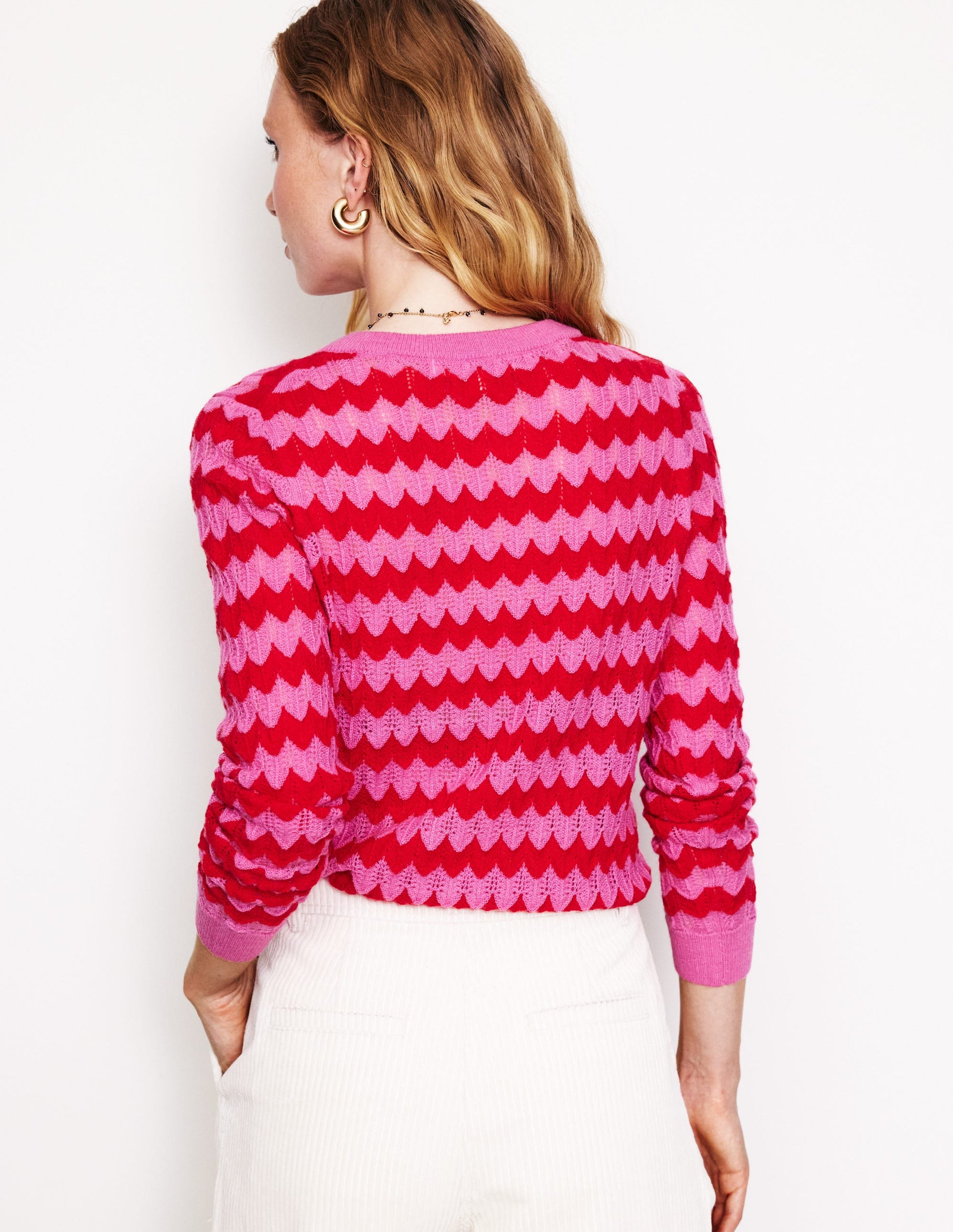 Flauschiger Pullover mit Struktur und Ziernaht-Rosa/Rot-3
