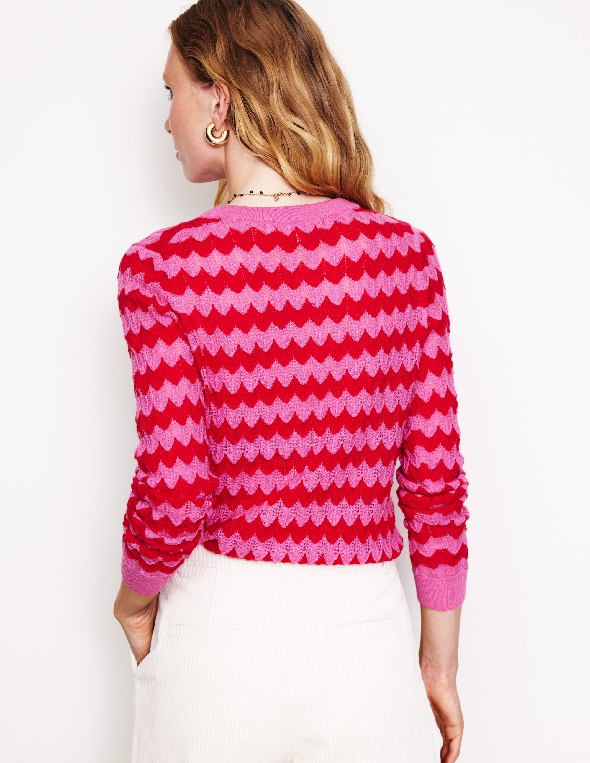 Flauschiger Pullover mit Struktur und Ziernaht-Rosa/Rot - Image 3