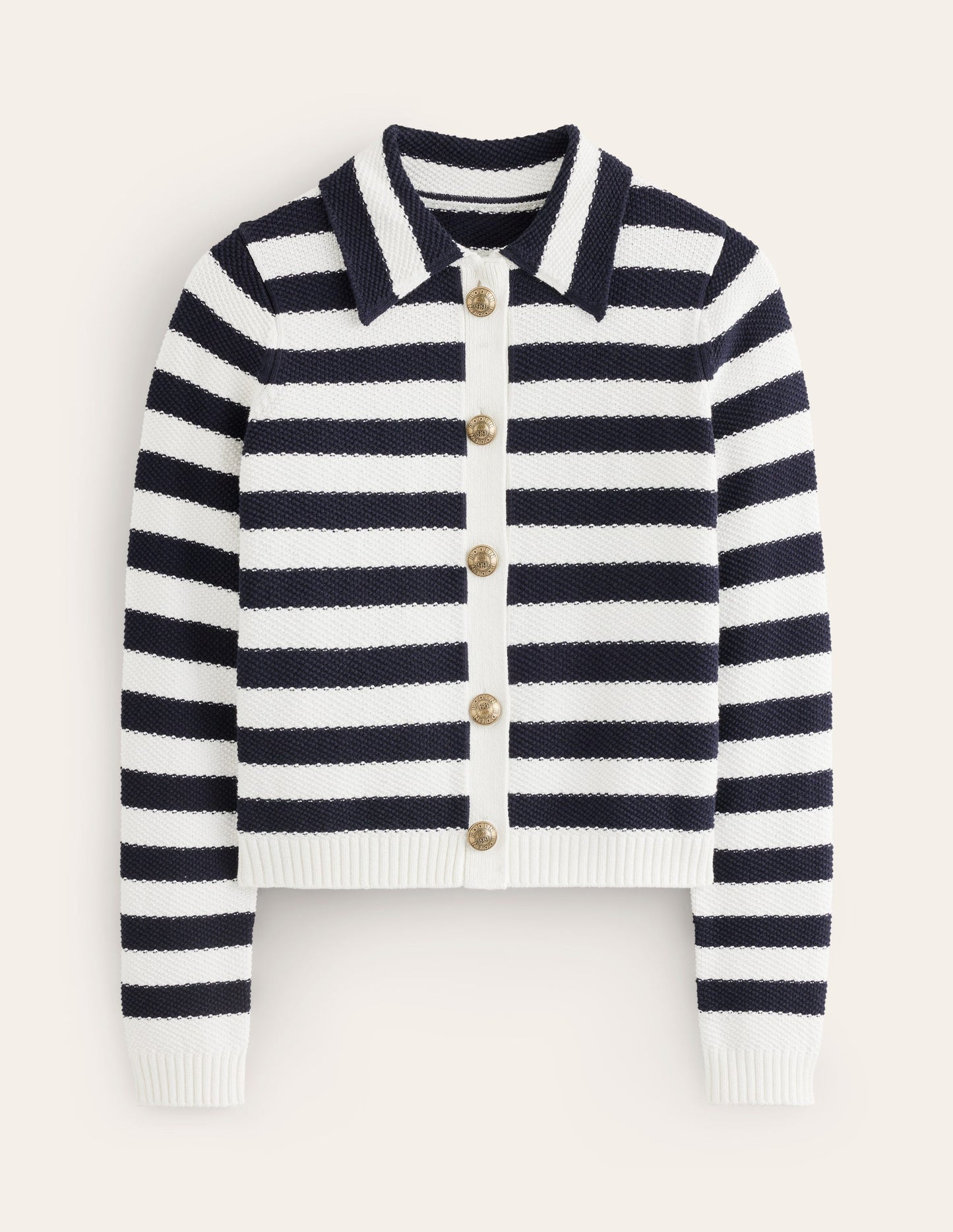 Strickjacke mit Kragen-Französisches Navy/Naturweiß, Gestreift