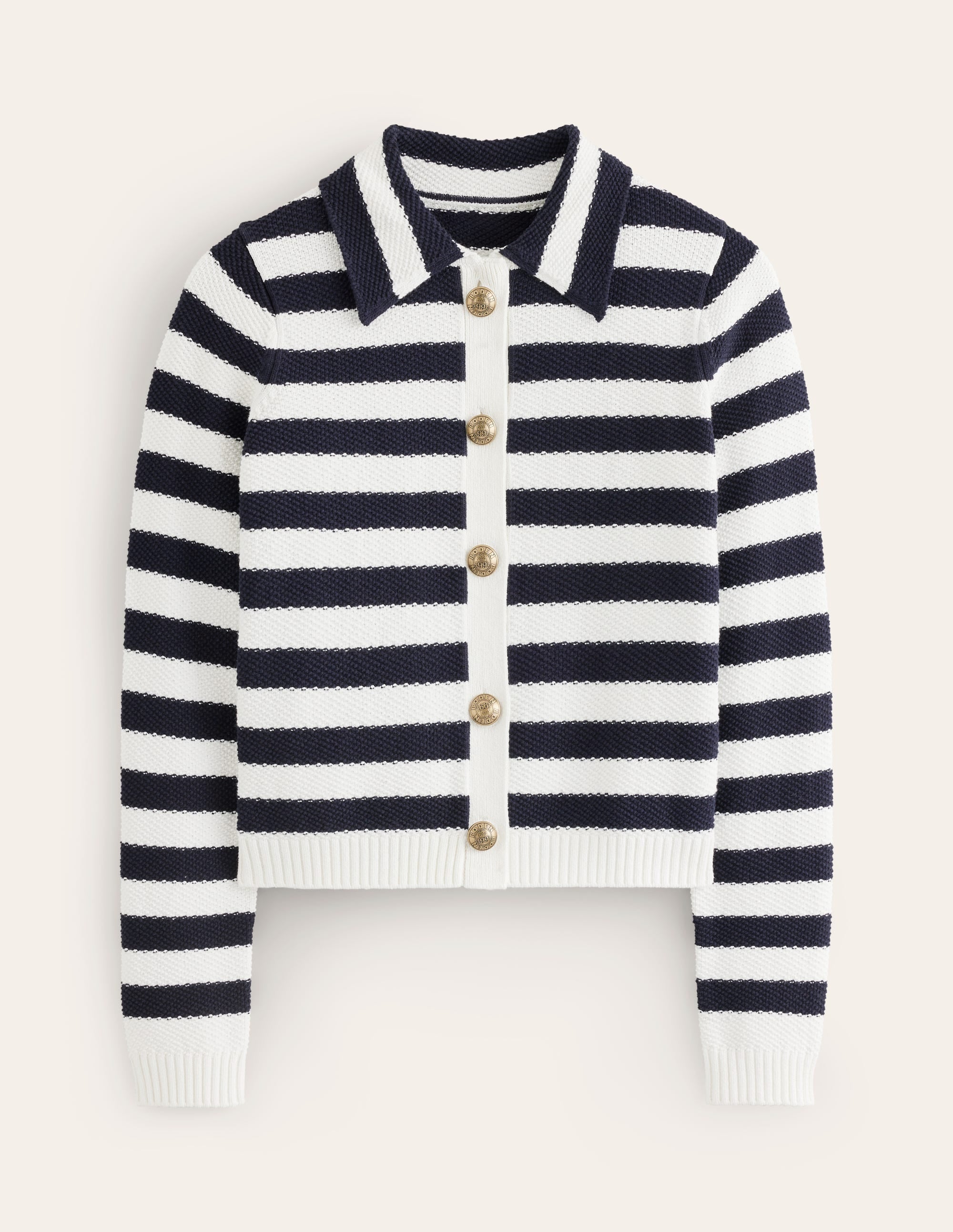 Strickjacke mit Kragen-Französisches Navy/Naturweiß, Gestreift - Image 5