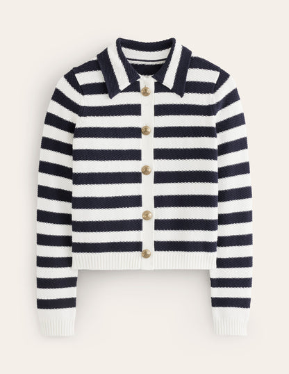 Strickjacke mit Kragen-Französisches Navy/Naturweiß, Gestreift