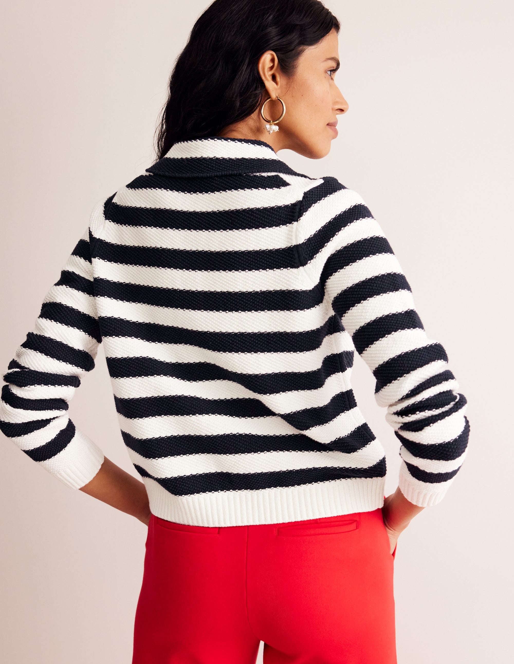 Strickjacke mit Kragen-Französisches Navy/Naturweiß, Gestreift - Image 3