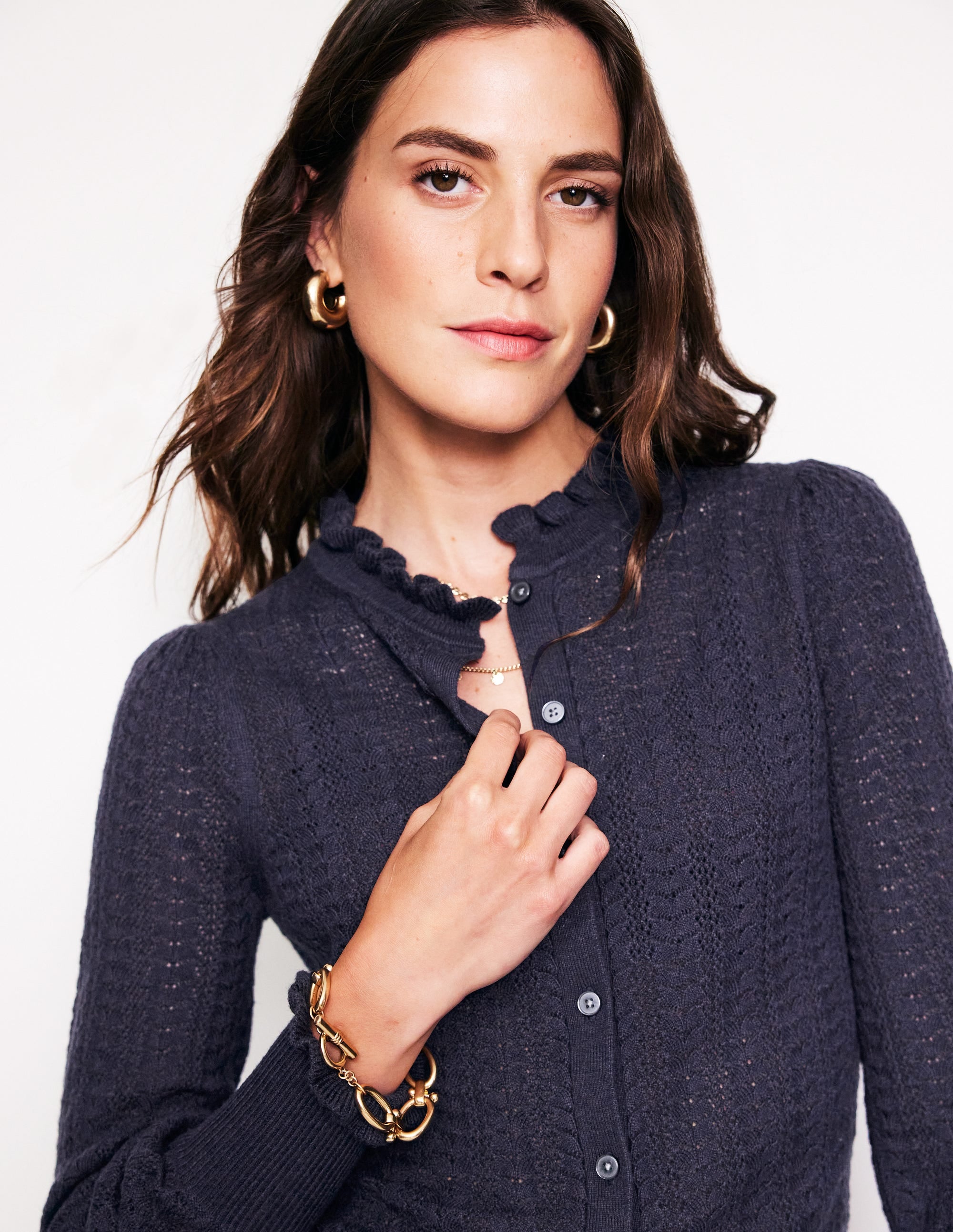 Tia Pointelle-Cardigan mit Rüschen-Aqua Marine Marl - Image 2