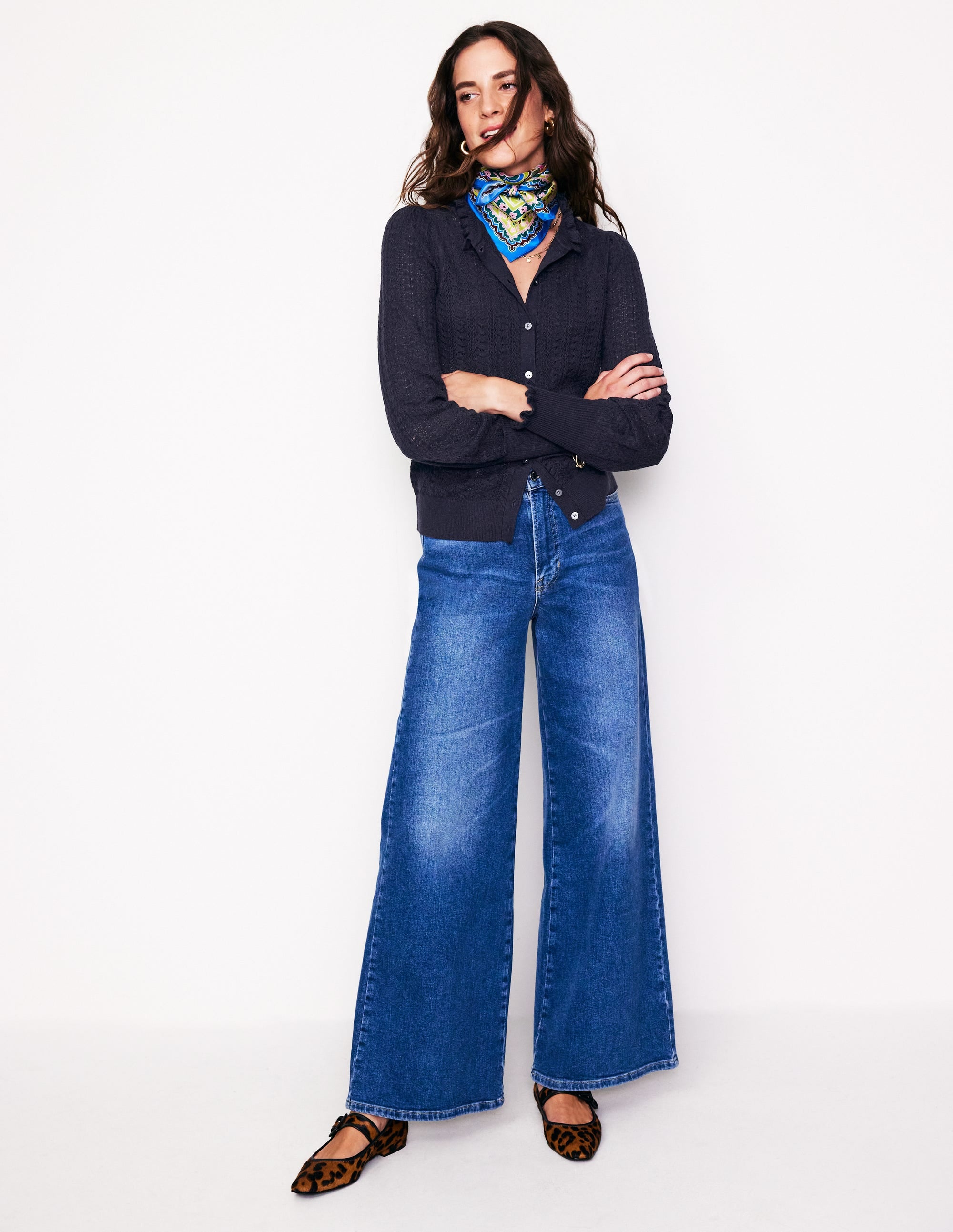 Tia Pointelle-Cardigan mit Rüschen-Aqua Marine Marl - Image 4