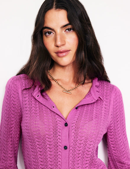 Tia Pointelle-Cardigan mit Rüschen-Fingerhut-Lila