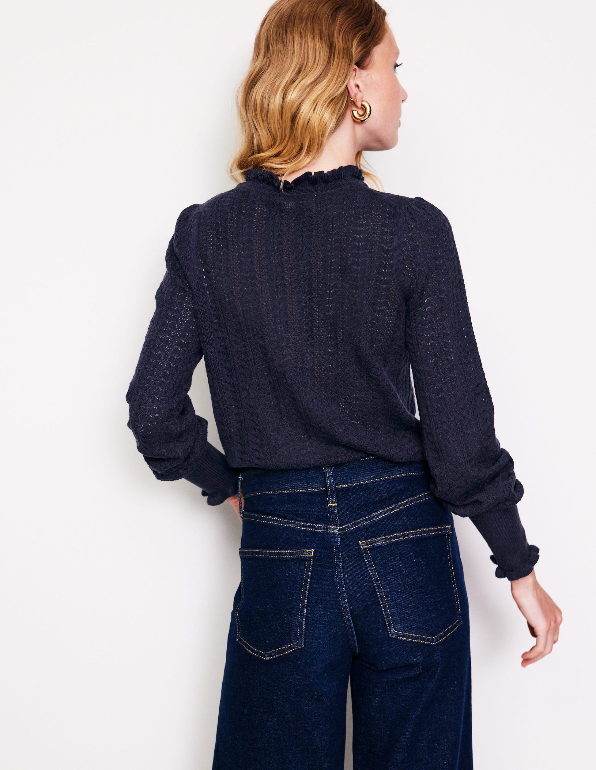 Tia Pointelle Frilled Jumper-Navy-3