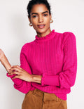 Pull Tia en pointelle à volants-Paon rose
