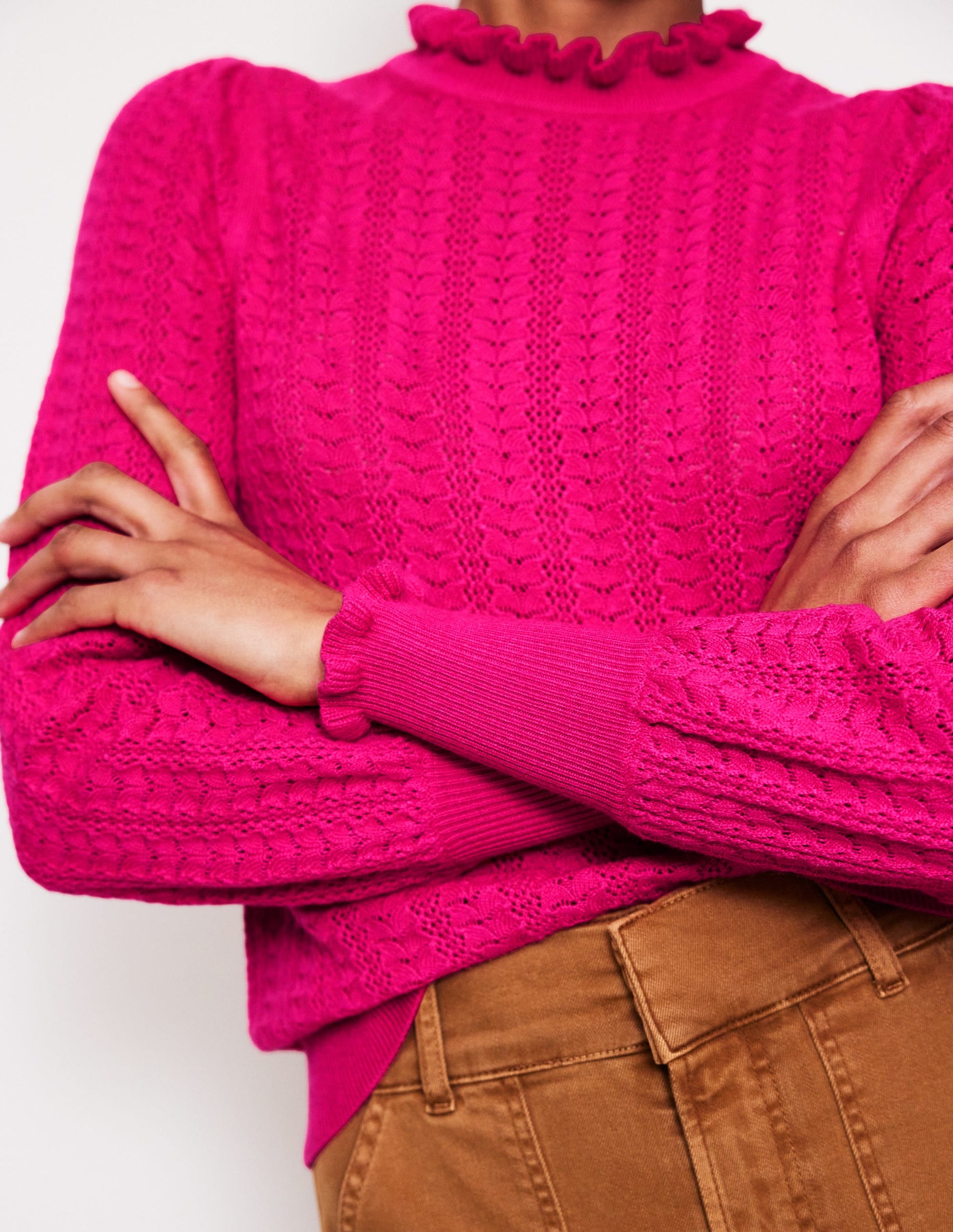 Pull Tia en pointelle à volants-Paon rose-2
