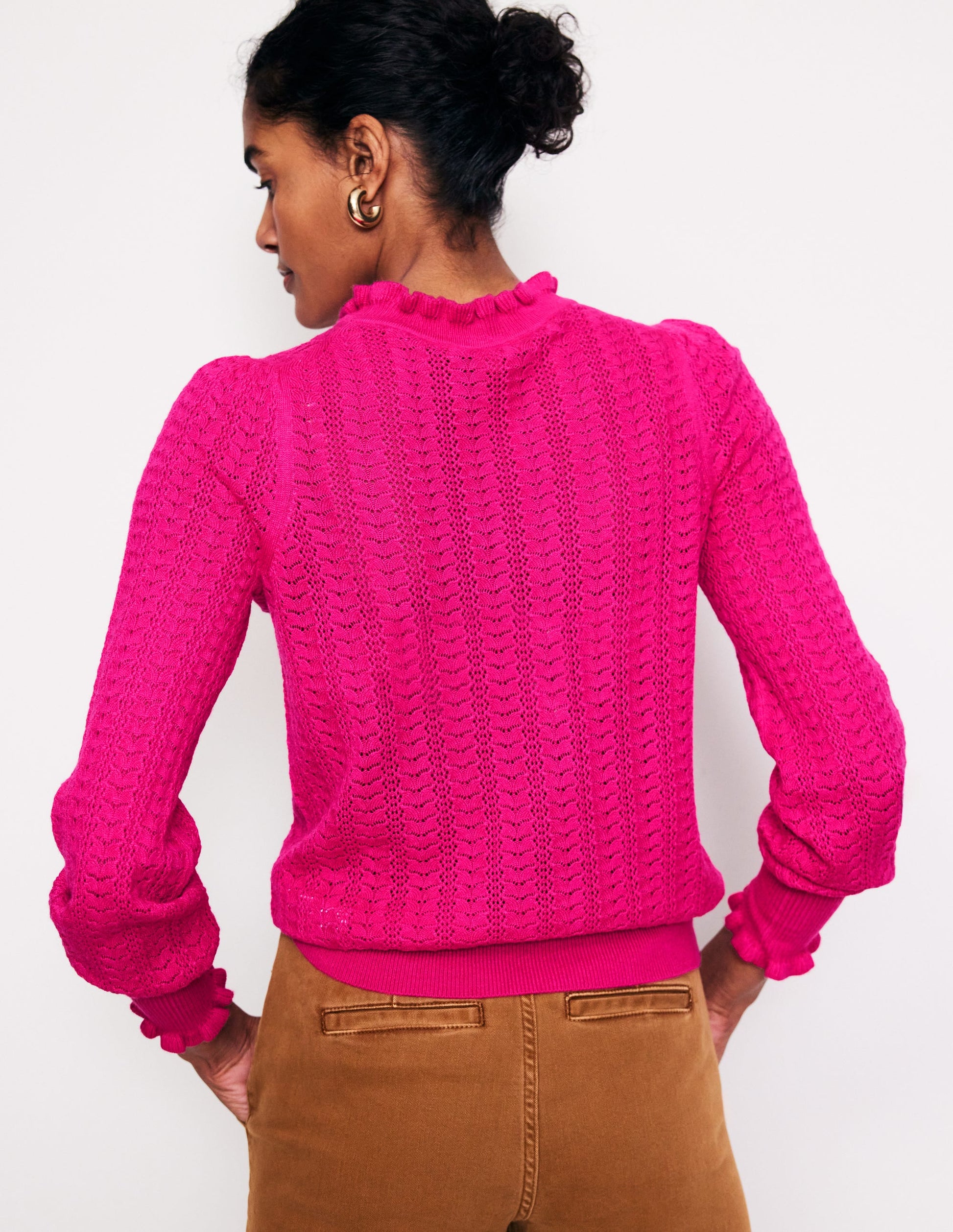 Pull Tia en pointelle à volants-Paon rose-3