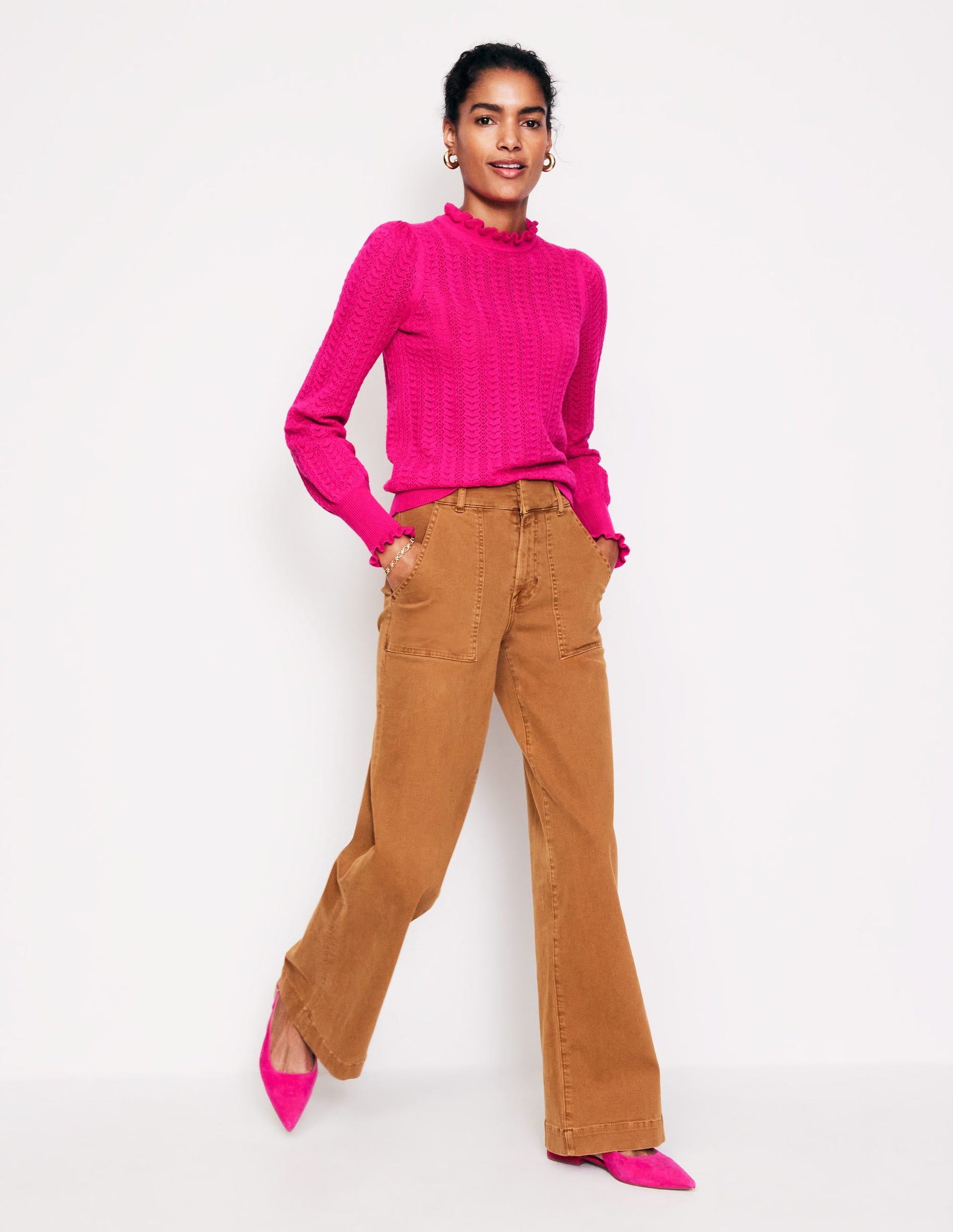Pull Tia en pointelle à volants-Paon rose-4