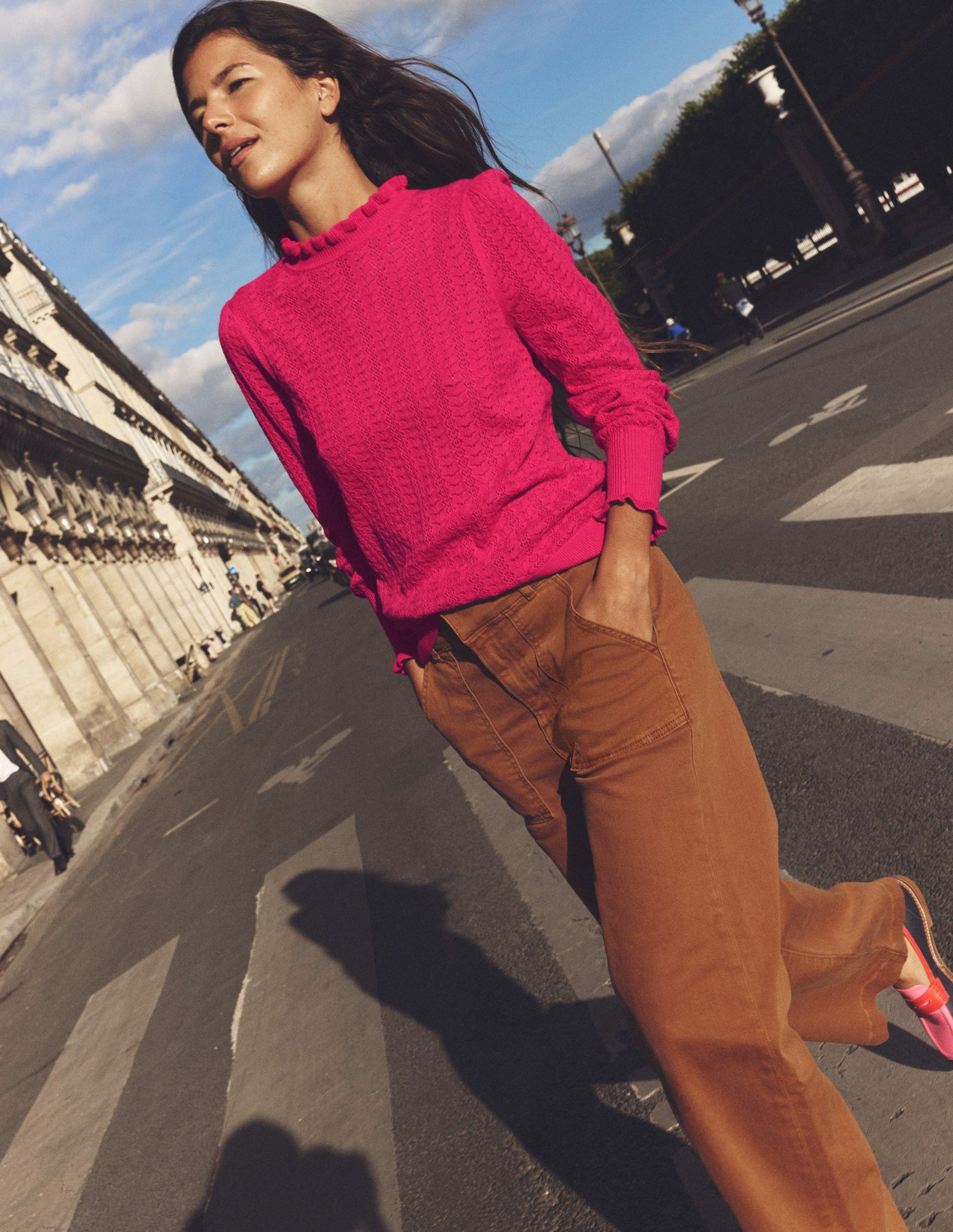 Pull Tia en pointelle à volants-Paon rose-5