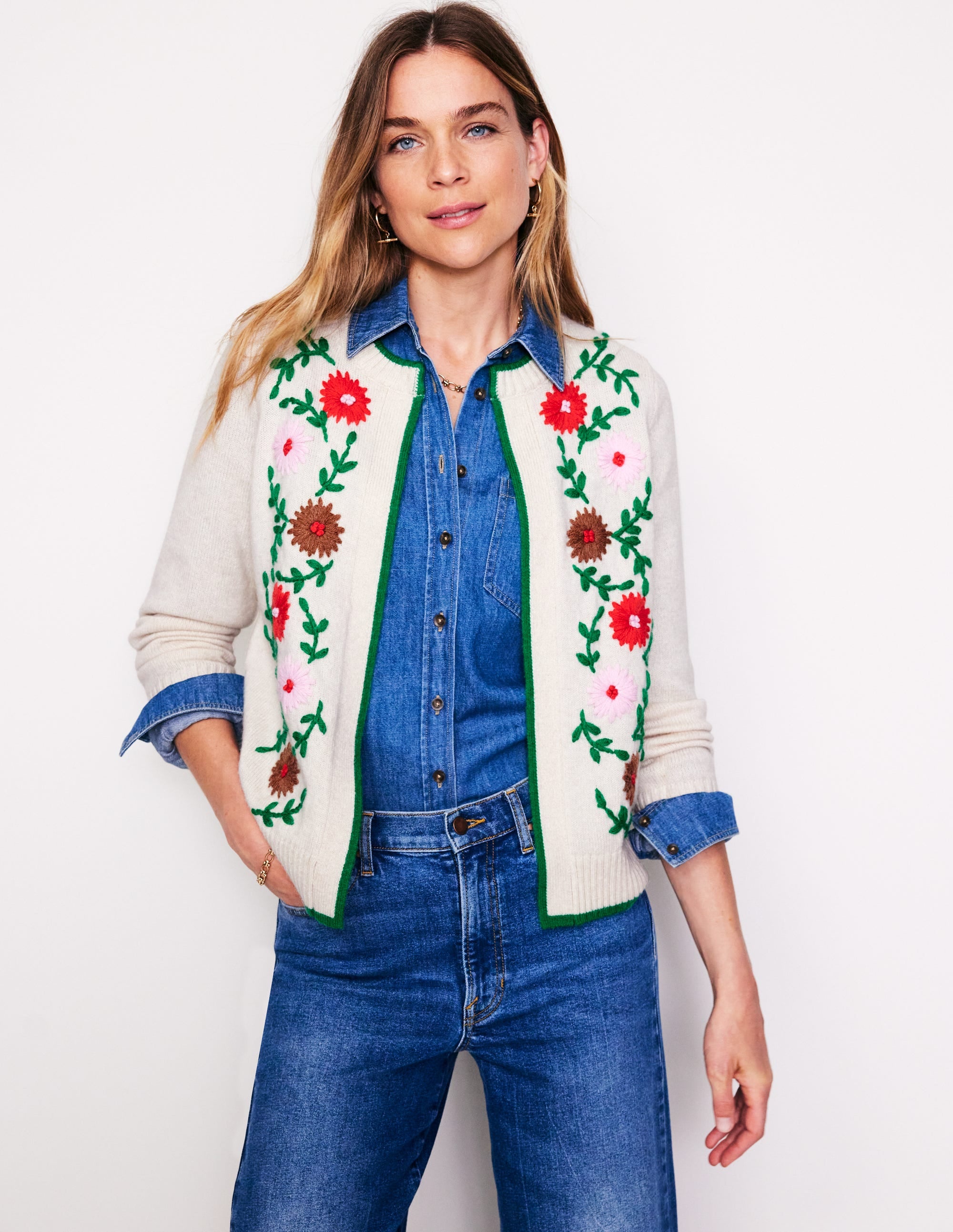 Cardigan brodé de fleurs-Black - Image 1