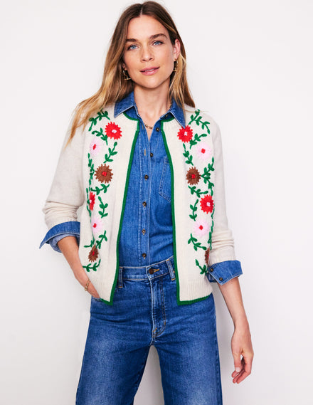 Cardigan mit Blumenstickerei-Black