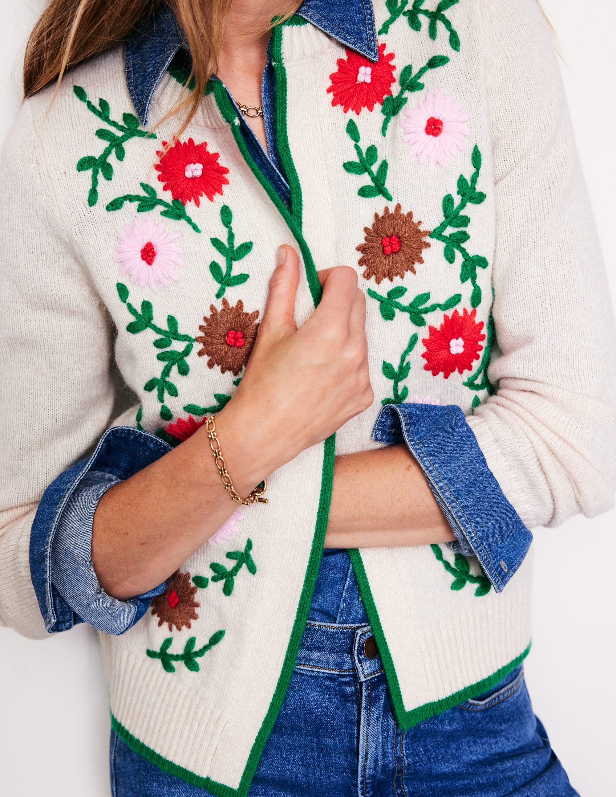 Cardigan brodé de fleurs-Black - Image 2