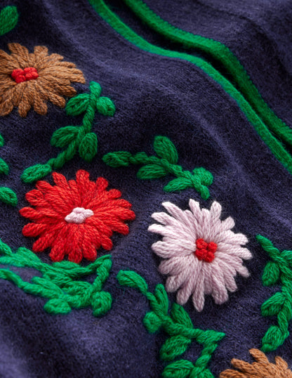 Cardigan mit Blumenstickerei-Aqua Marine Marl