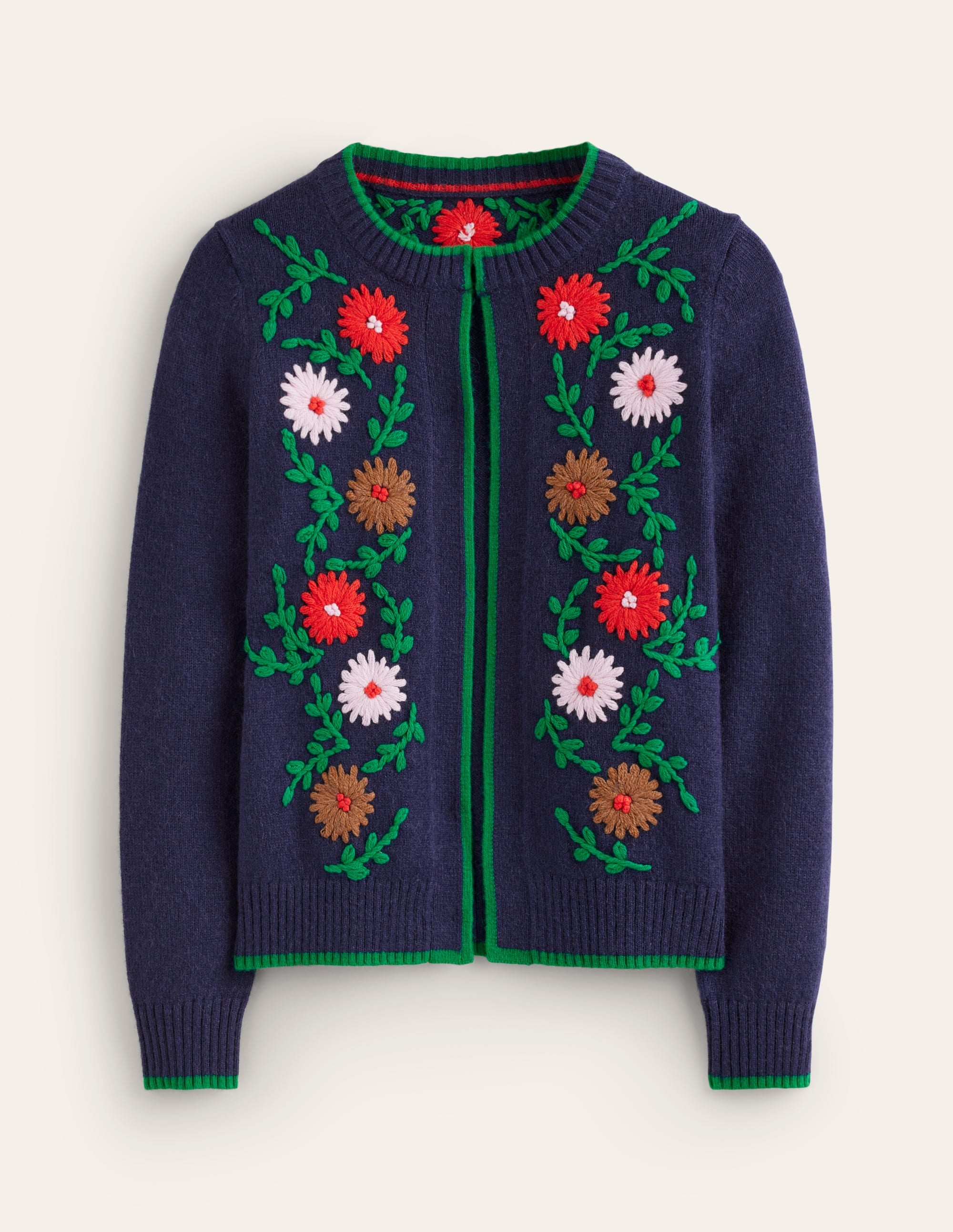 Cardigan brodé de fleurs-Bleu Marine, Petits Pois - Image 5