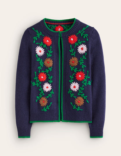Cardigan mit Blumenstickerei-Aqua Marine Marl