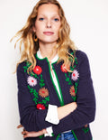 Cardigan brodé de fleurs-Bleu Marine, Petits Pois