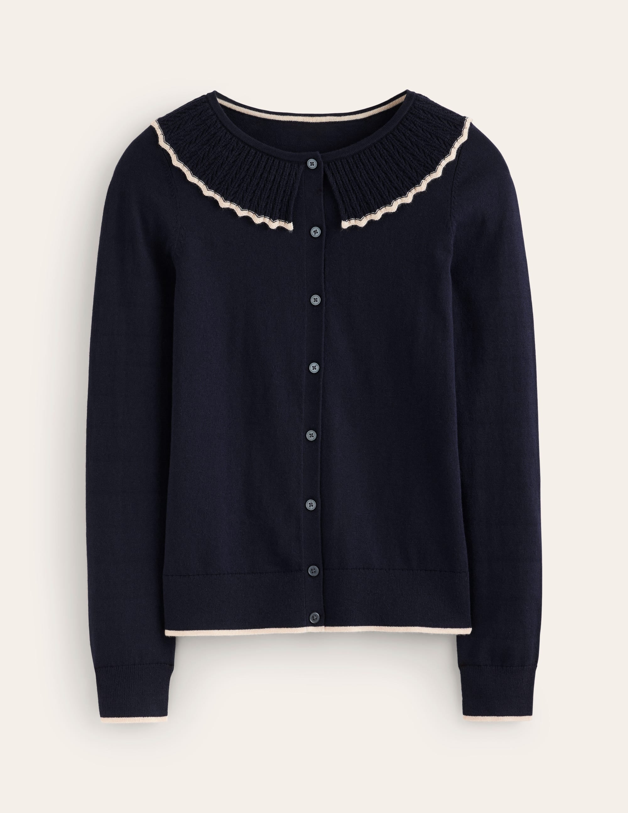 Gilet à col volanté-Bleu Marine, Petits Pois - Image 5