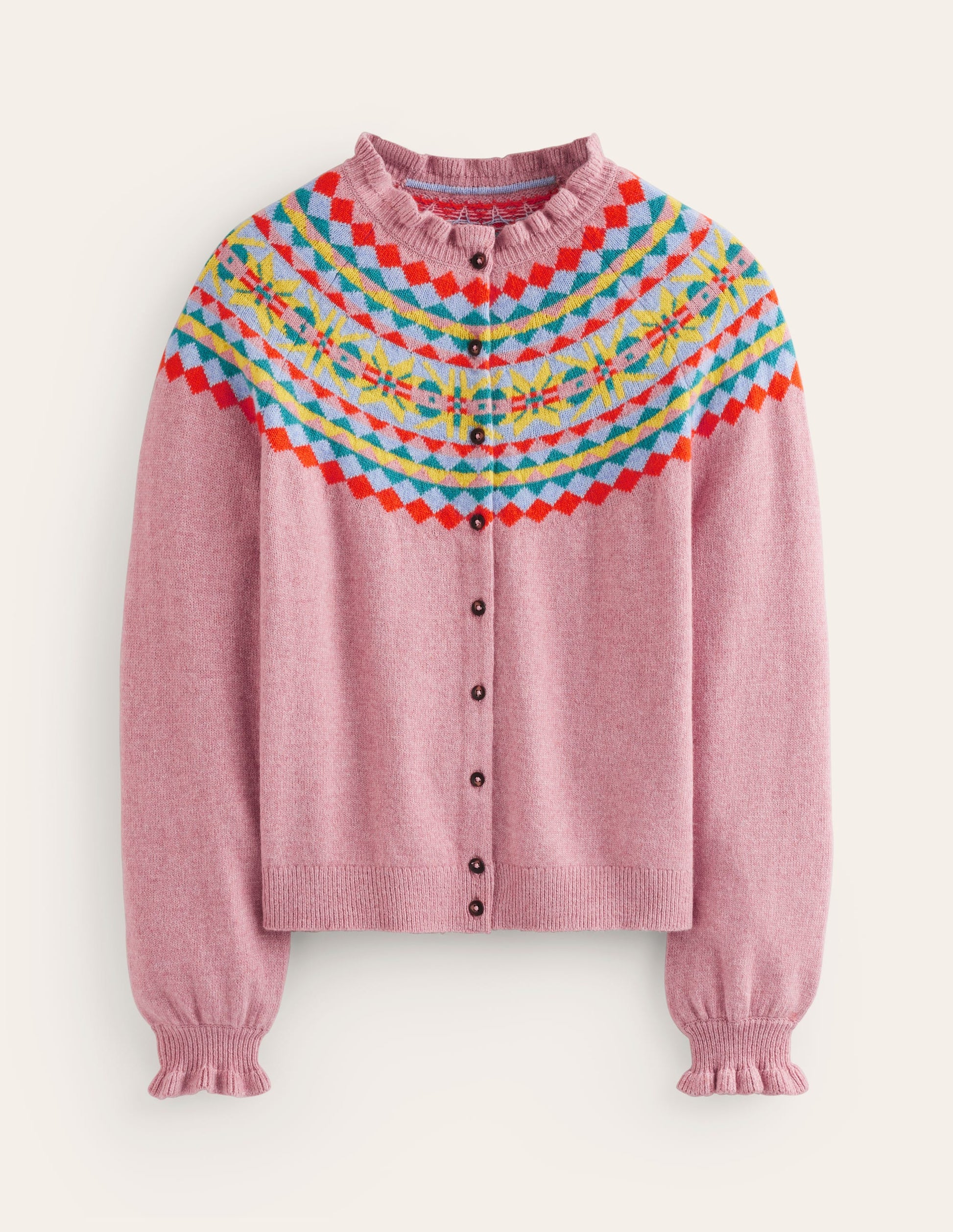 Cardigan Fae à volants et motif jacquard-Pink Icing-5