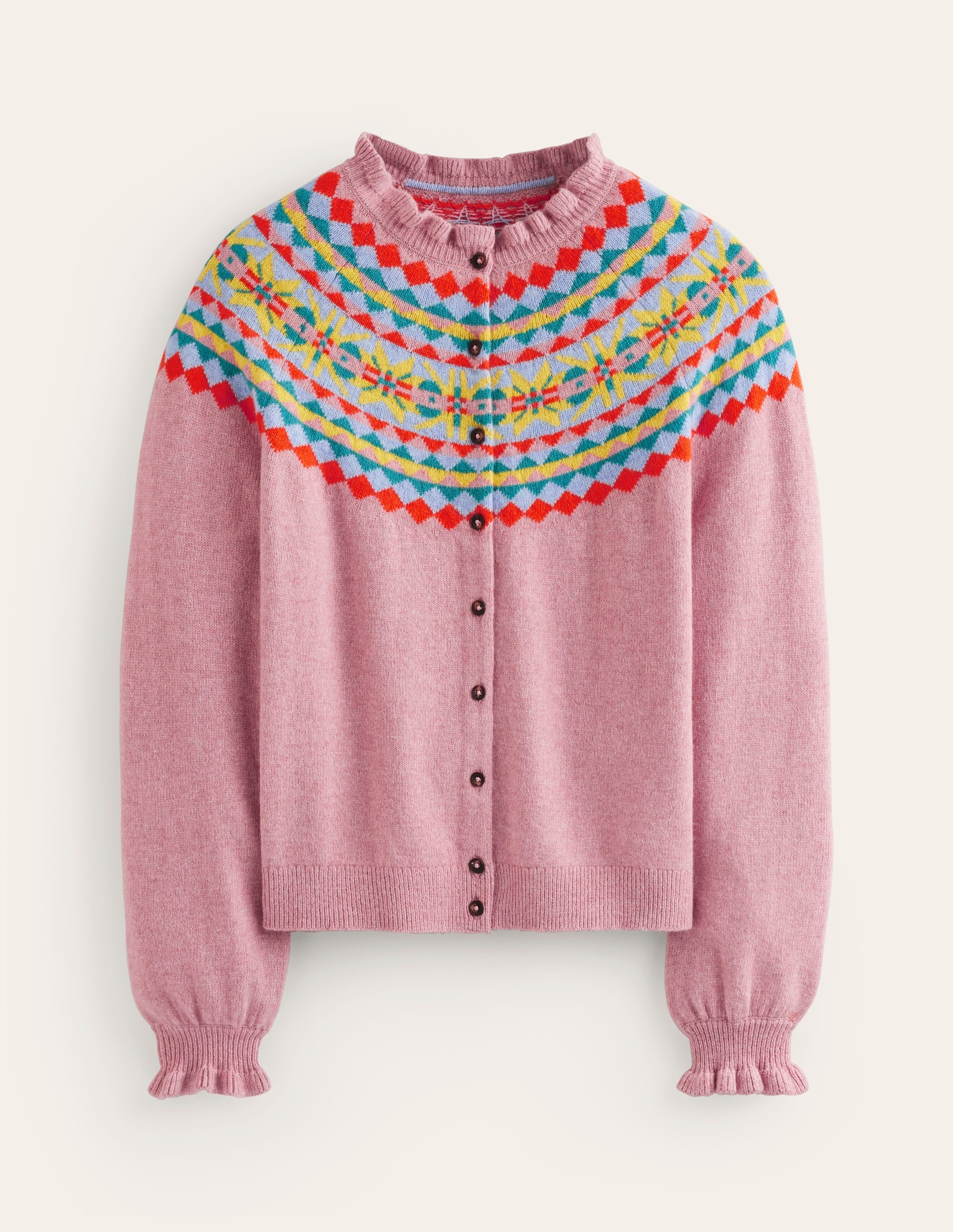 Cardigan Fae à volants et motif jacquard-Pink Icing - Image 5