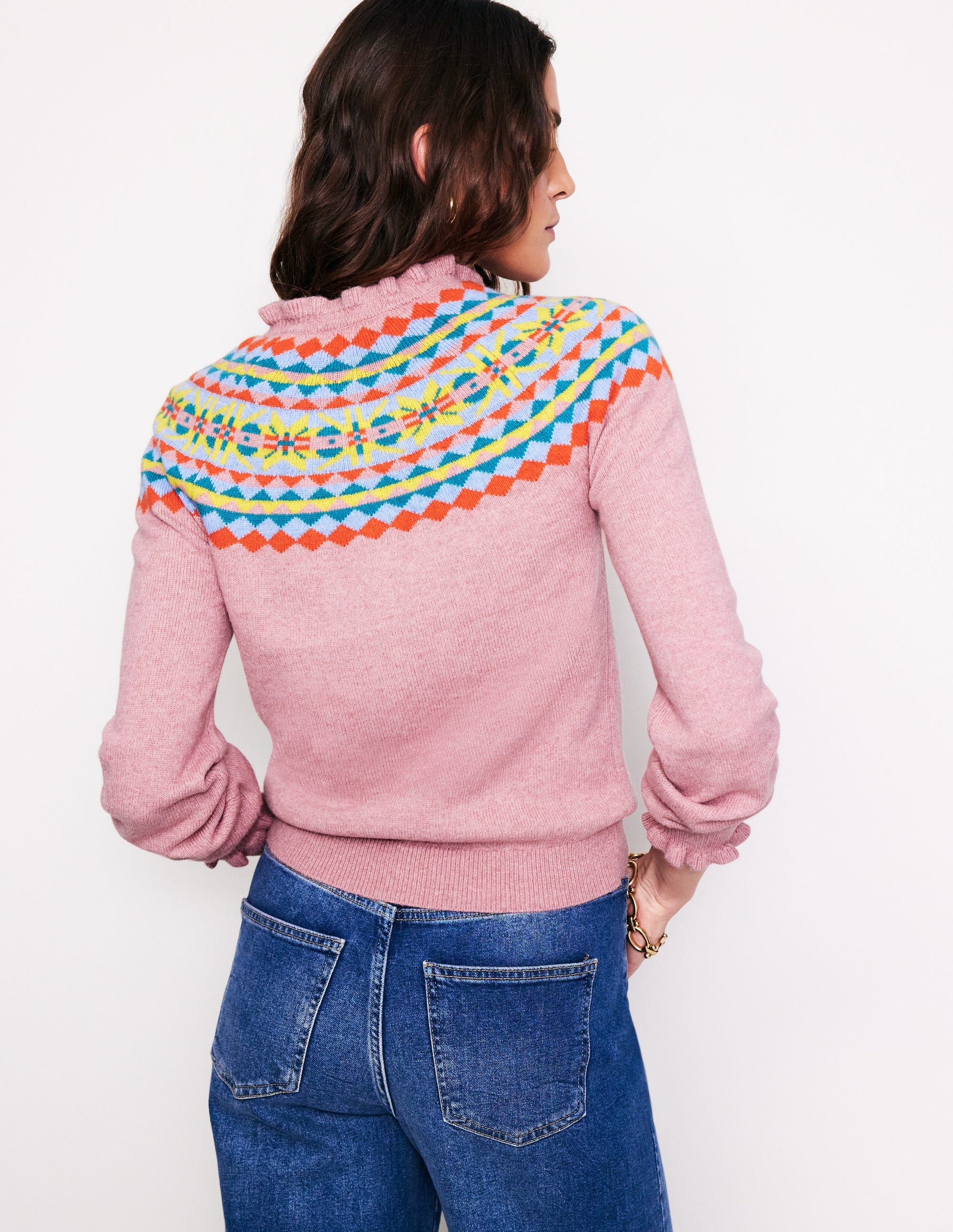 Cardigan Fae à volants et motif jacquard-Pink Icing-3