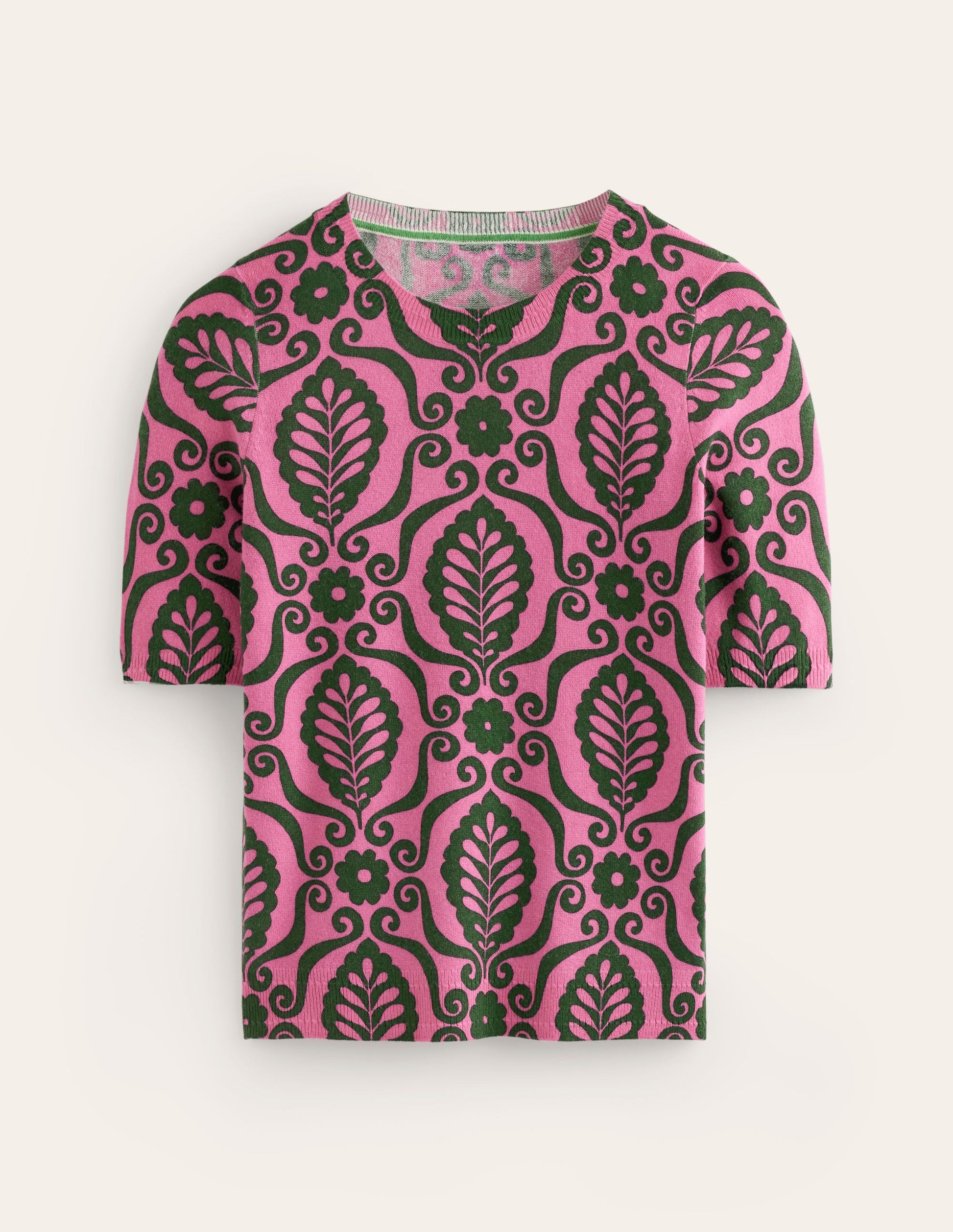 T-shirt Eva en cachemire-Rose festif, motif Foliage Stamp-5