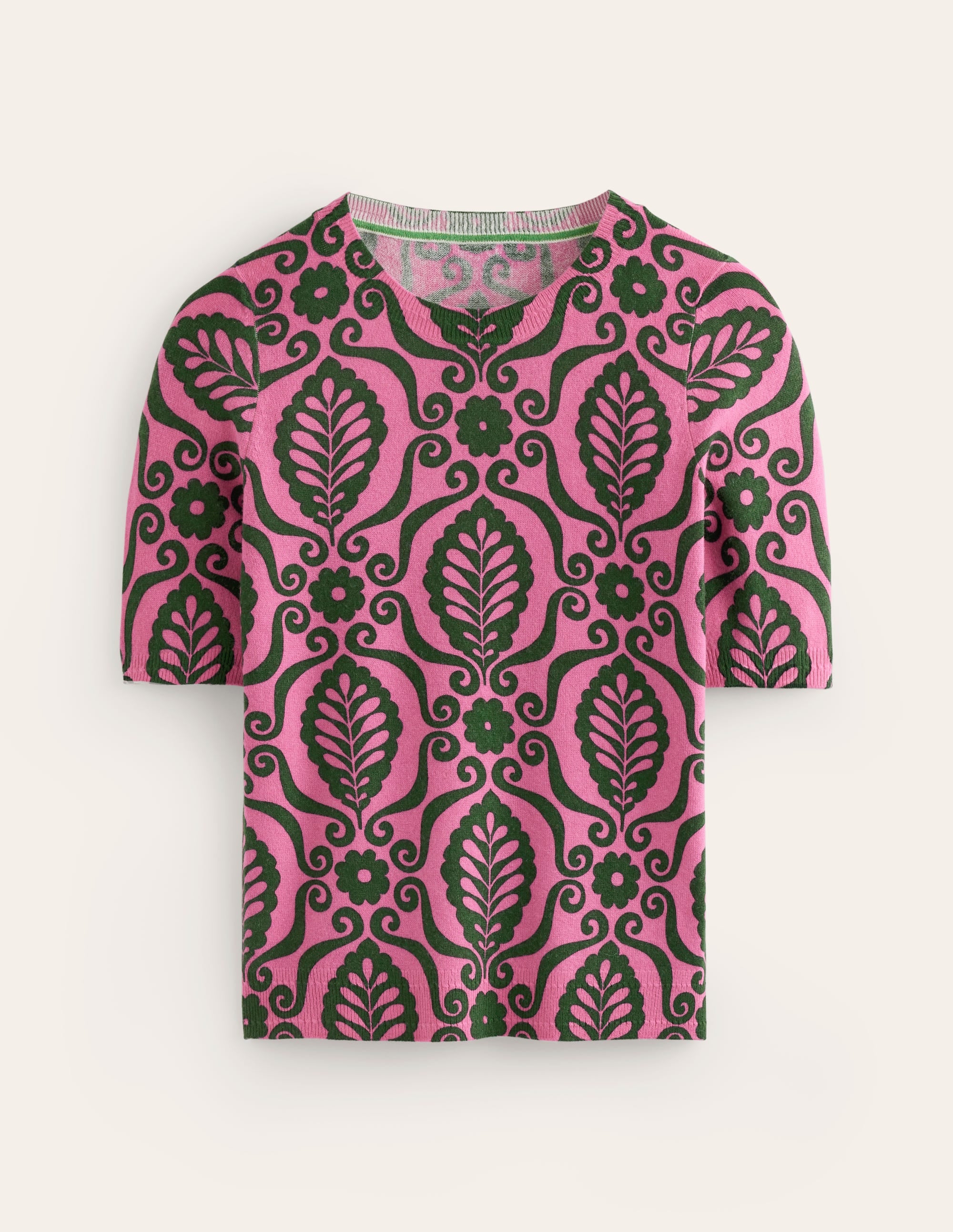 T-shirt Eva en cachemire-Rose festif, motif Foliage Stamp - Image 5