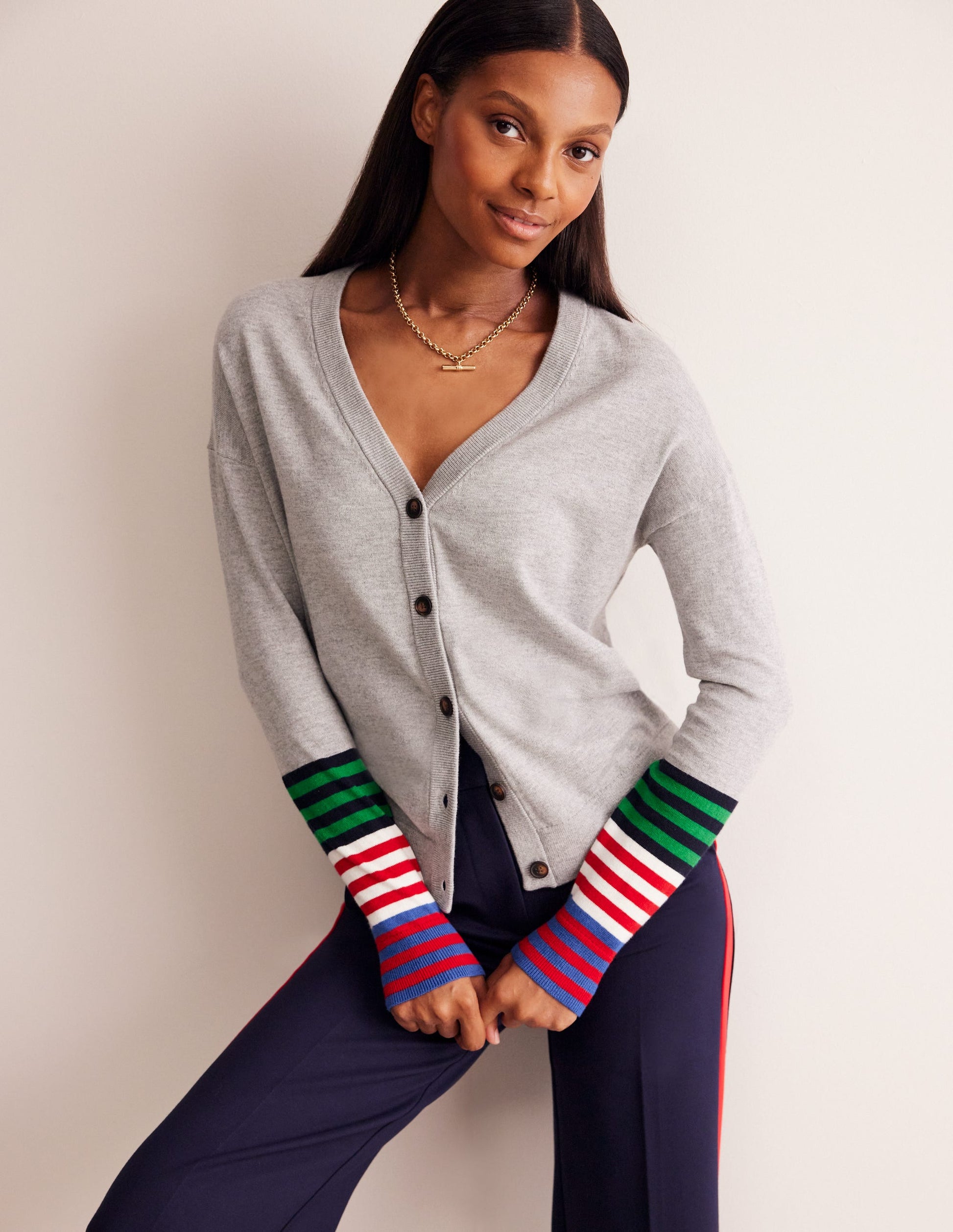 Annie Cardigan-Blaugrau Meliert-1