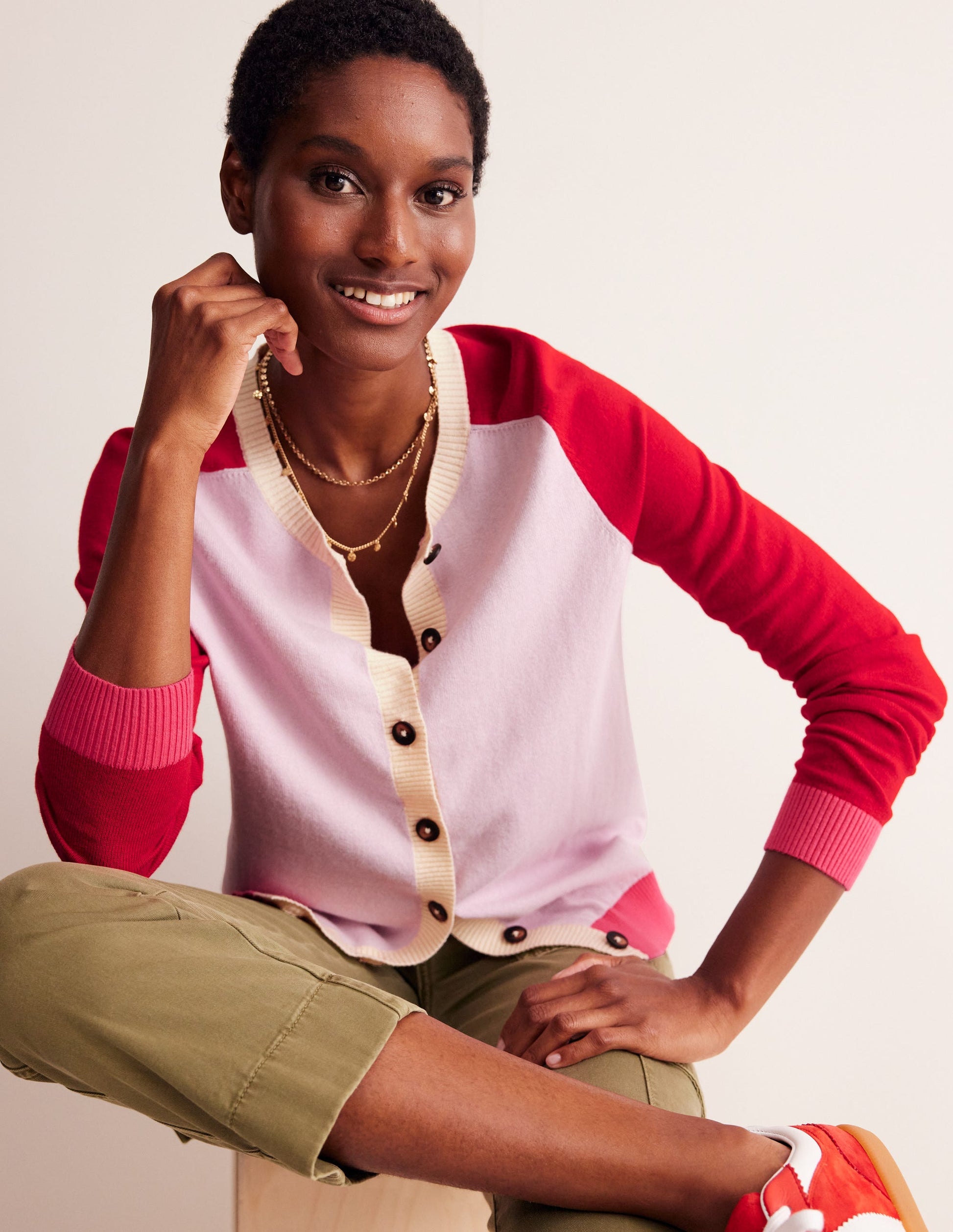 Meg Raglan Sleeve Cardigan-Soft Lavender, Colourblock-1