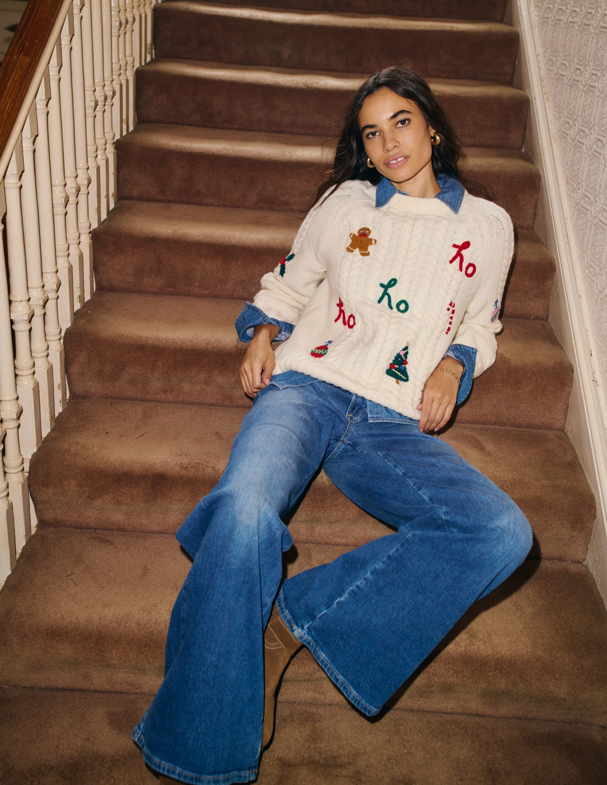 Klassischer Pullover mit Zopfmuster-Warmes Naturweiß, Ho Ho Ho-6