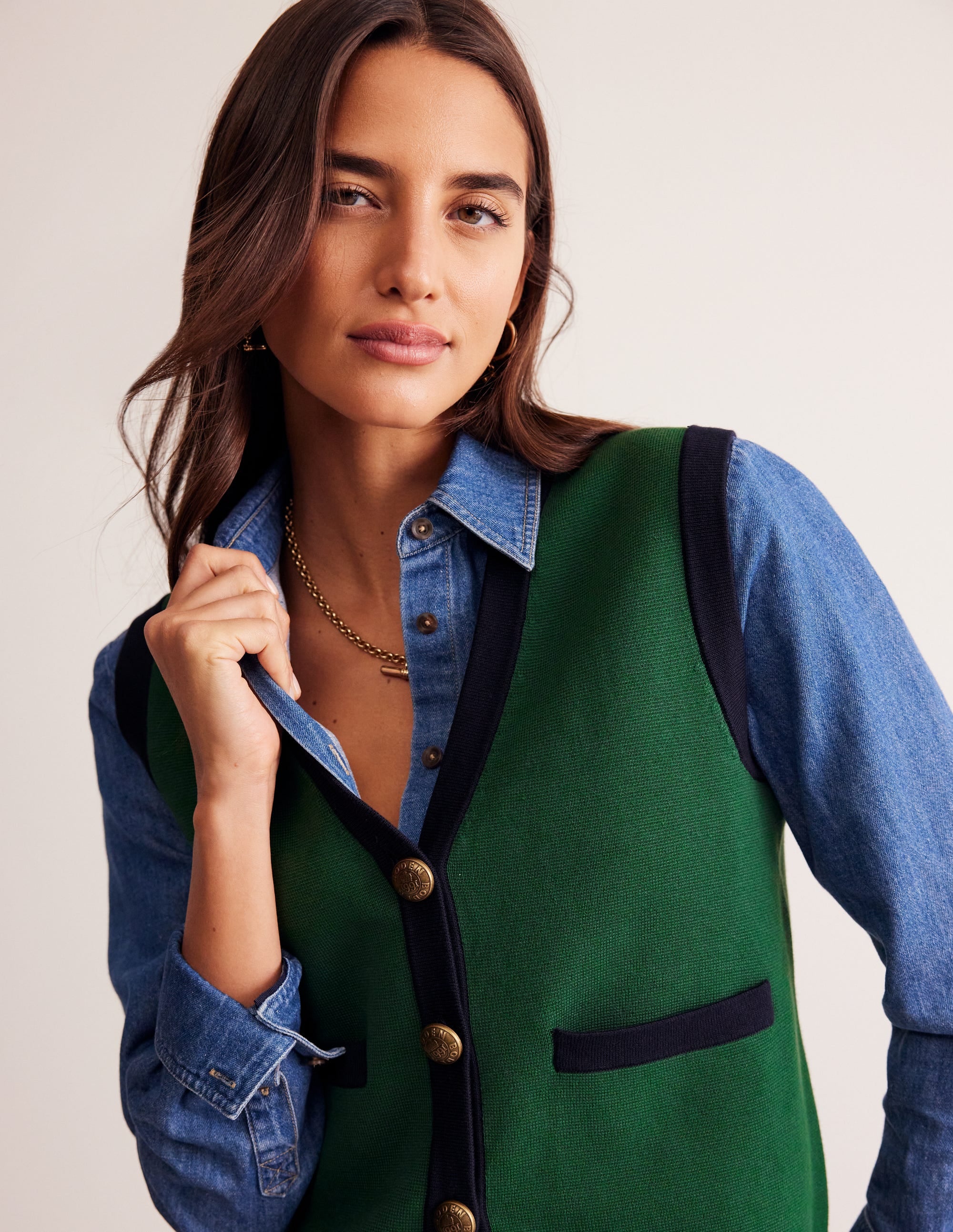 Holly Knitted Waistcoat-Eden Green - Image 1