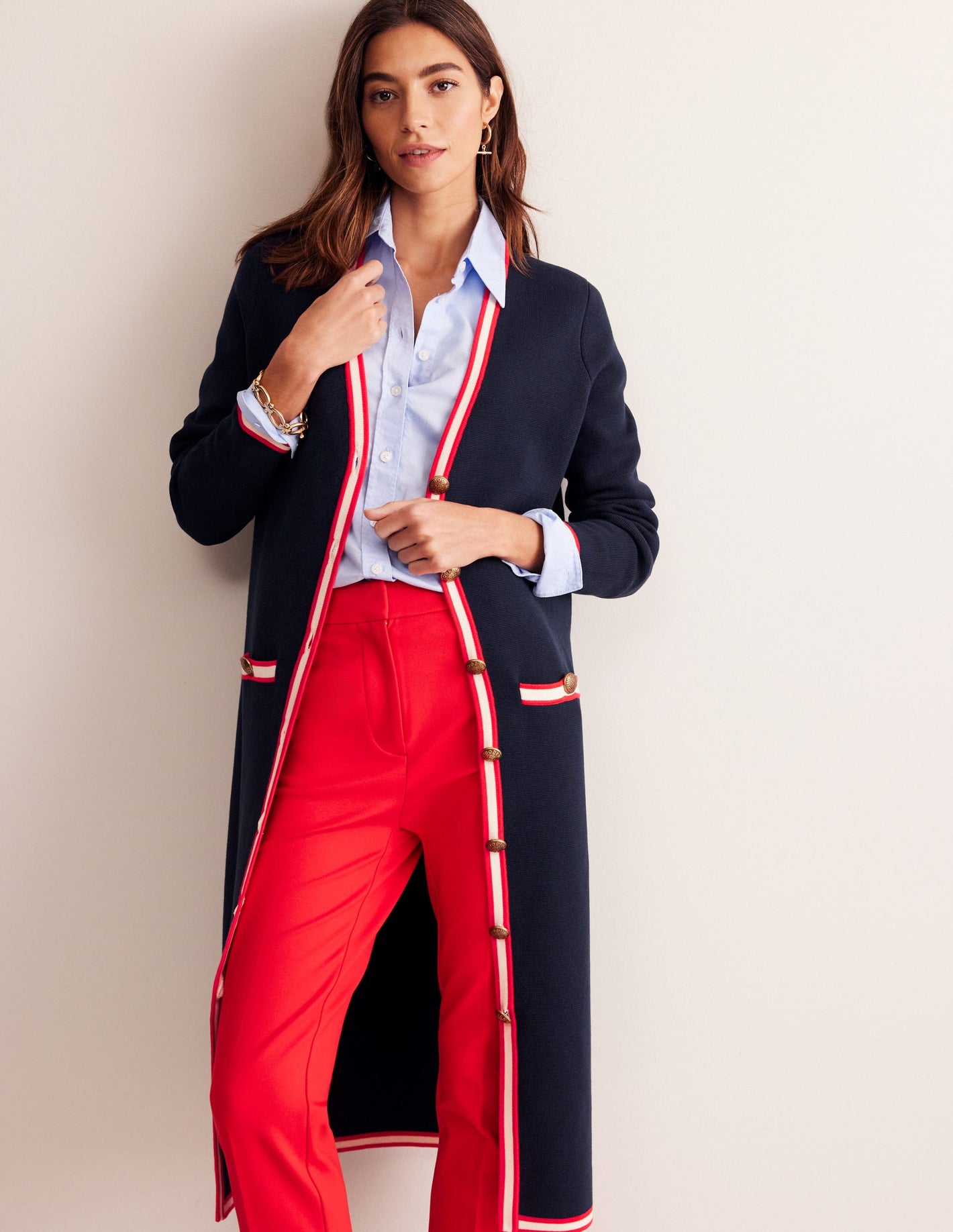 Veste longue Holly-Bleu Marine, Petits Pois