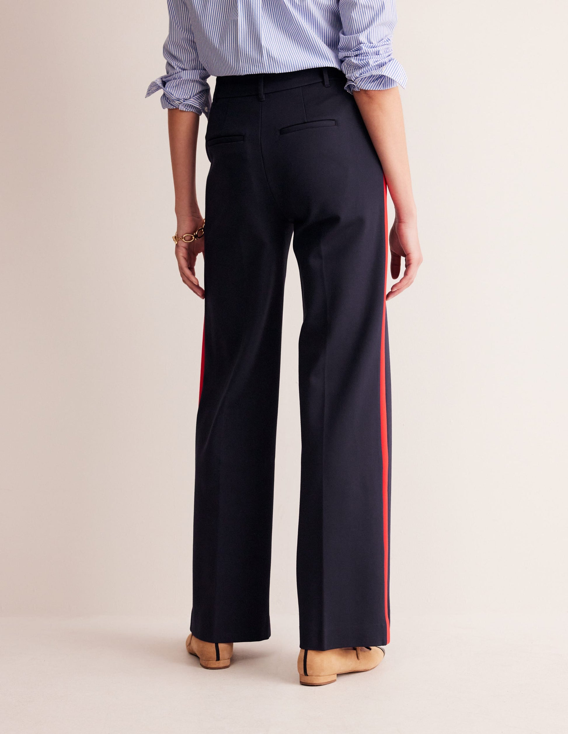 Pantalon Westbourne en point de Rome-Bleu marine à rayures latérales-3