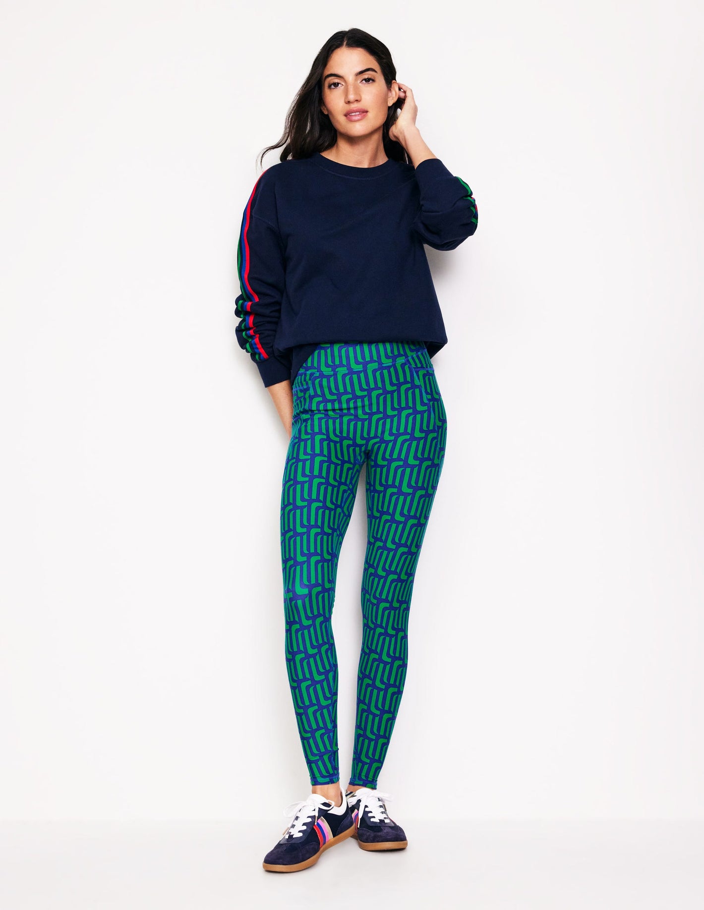 Legging taille haute avec poche-Vert tambourin, motif Falling Geo