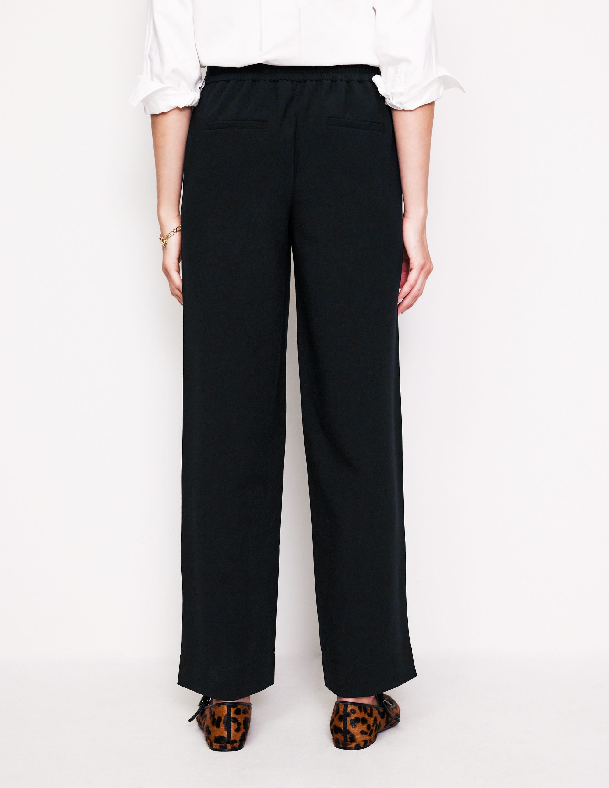 Pull On Side Stripe Trousers-Black with Camel Stripe - Image 3
