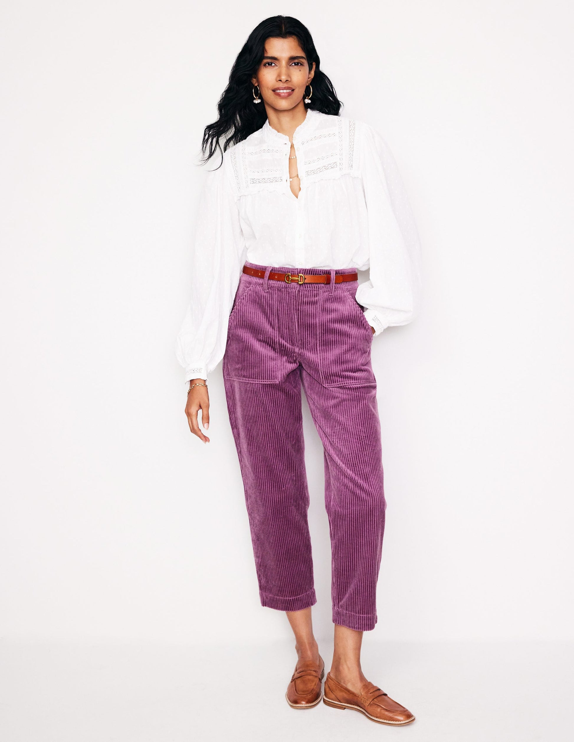 Pantalon cargo fuselé en velours côtelé-Chardon violet-1
