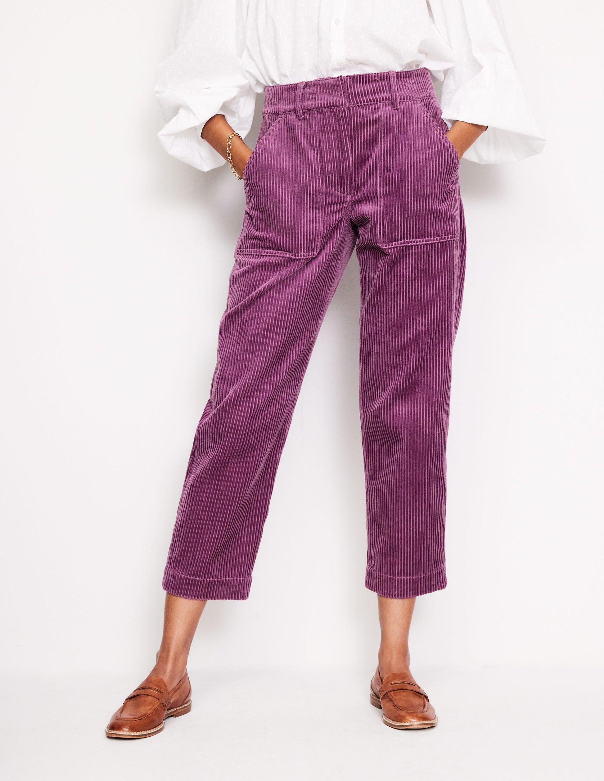 Pantalon cargo fuselé en velours côtelé-Chardon violet-4
