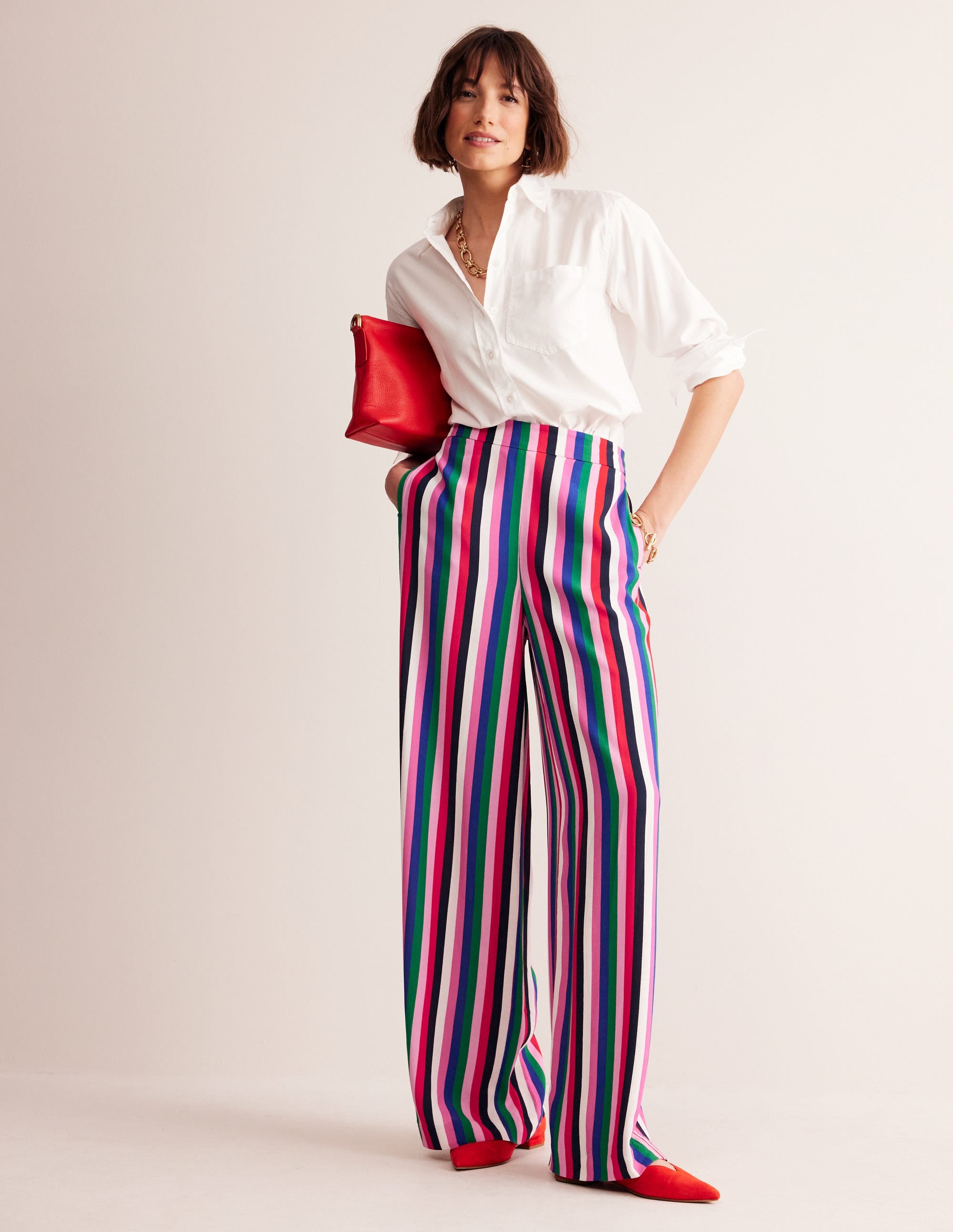 Wide Leg Pull-on Trousers-Rainbow Stripe - Image 1