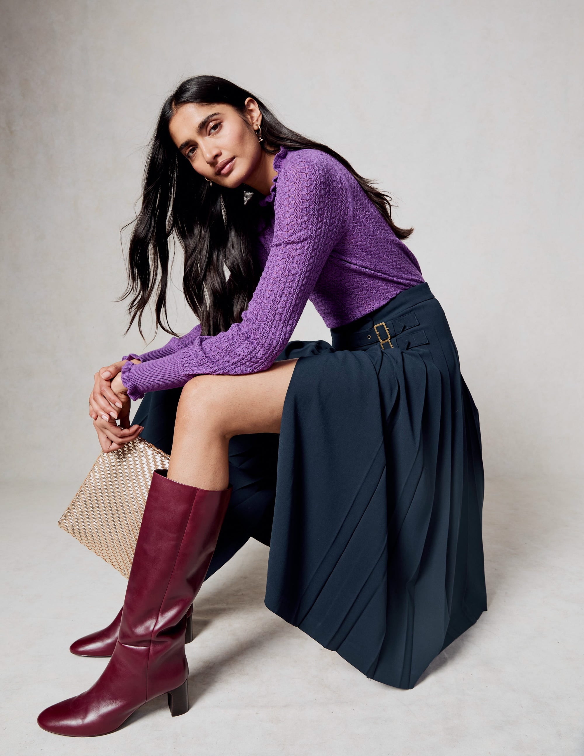 Josephine Midi-Schottenrock-Aqua Marine Marl - Image 7