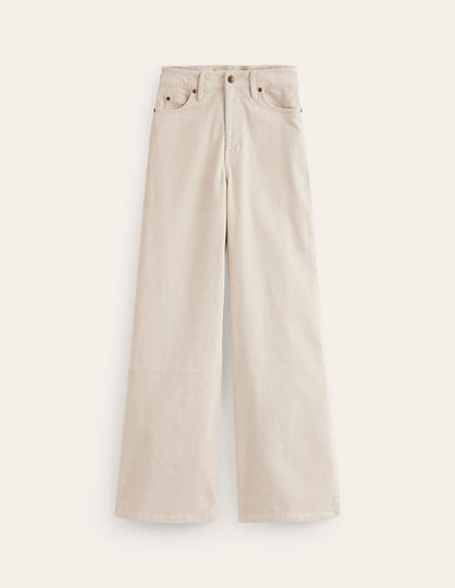 5 Pocket Cord Wide Jeans-Vanilla