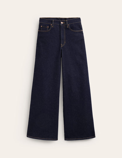 Hoch geschnittene Jeans mit weitem Bein-Indigo Waschung