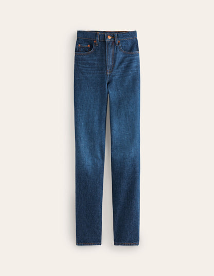 Jeans mit hohem Bund und geradem Bein-Dunkel Denim