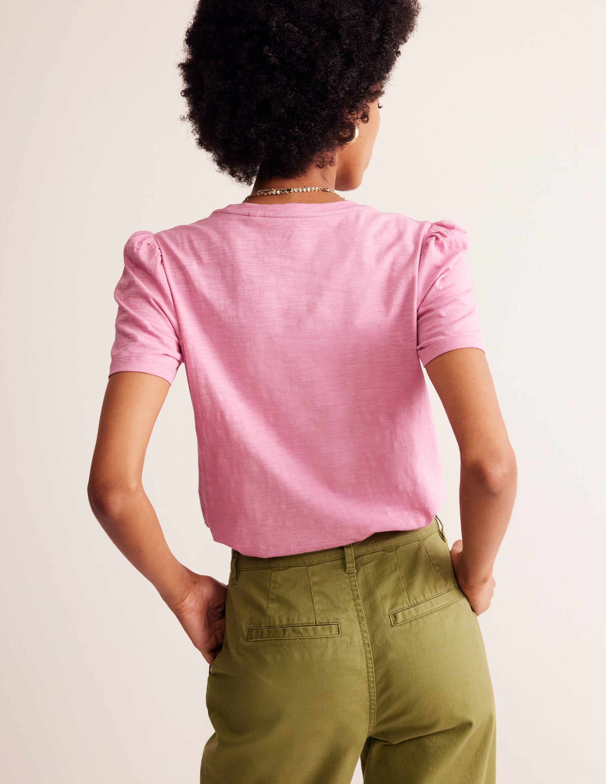 T-shirt en coton à manches bouffantes-Vieux rose-3